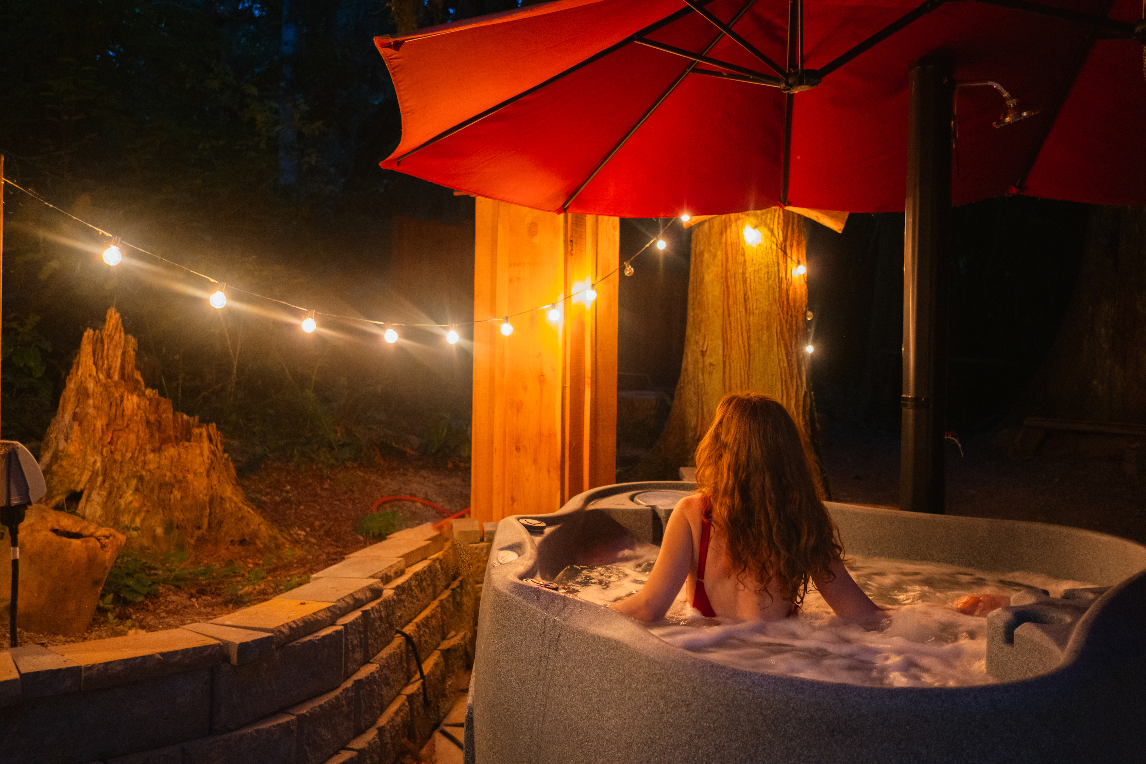 End the evening by relaxing in the soothing hot tub