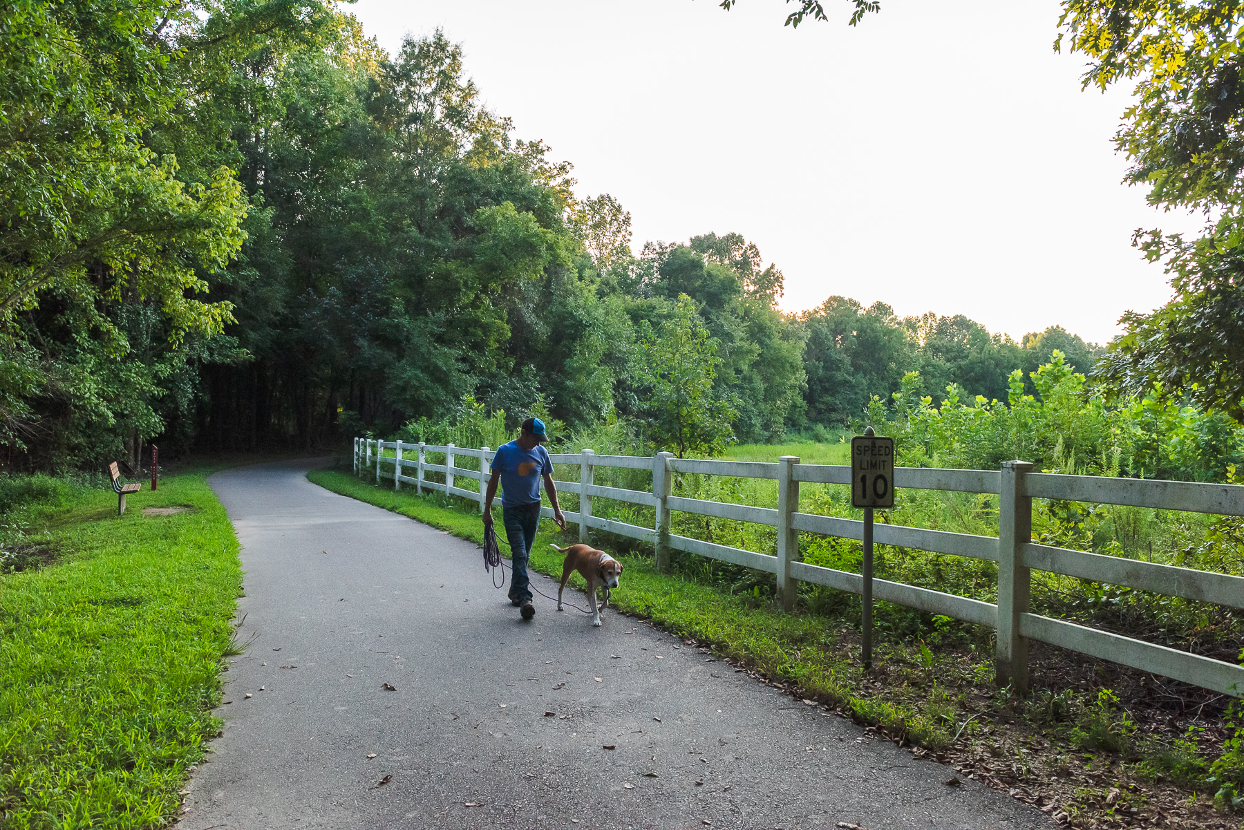 Louis and I take a walk enjoying the sunset on Nuese River Greenway