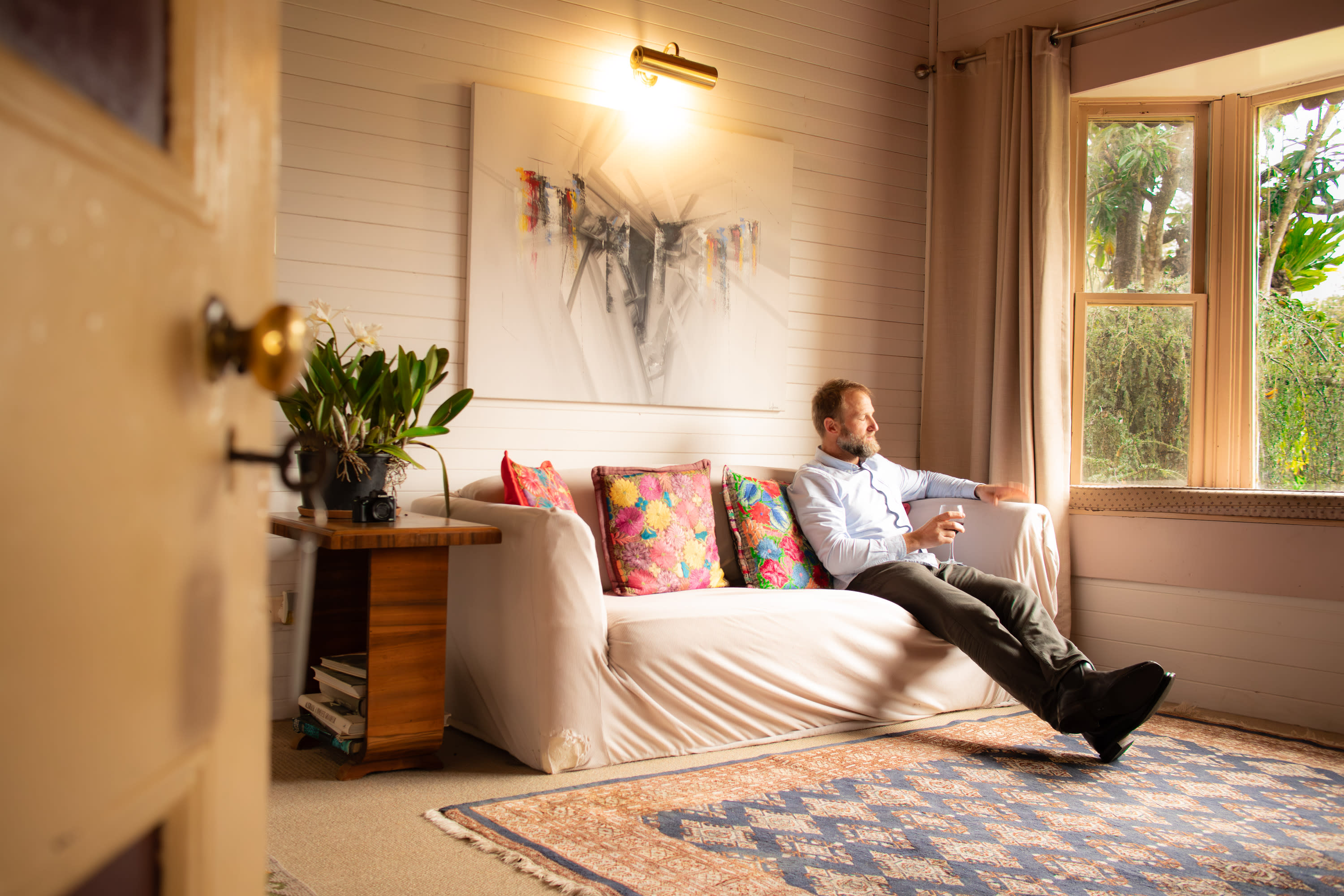 Relaxing in the lounge