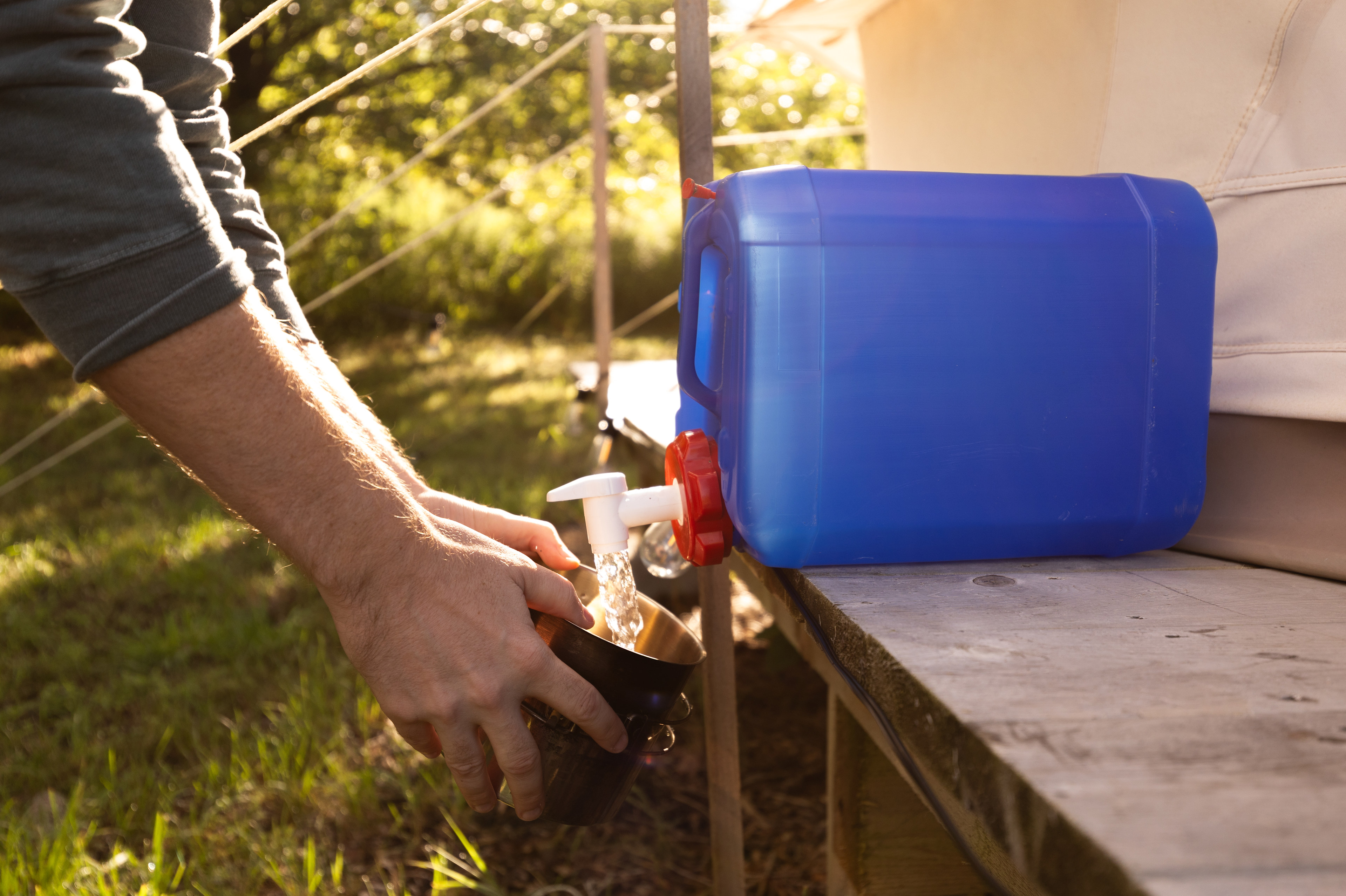 Water can available for cleaning/cooking
