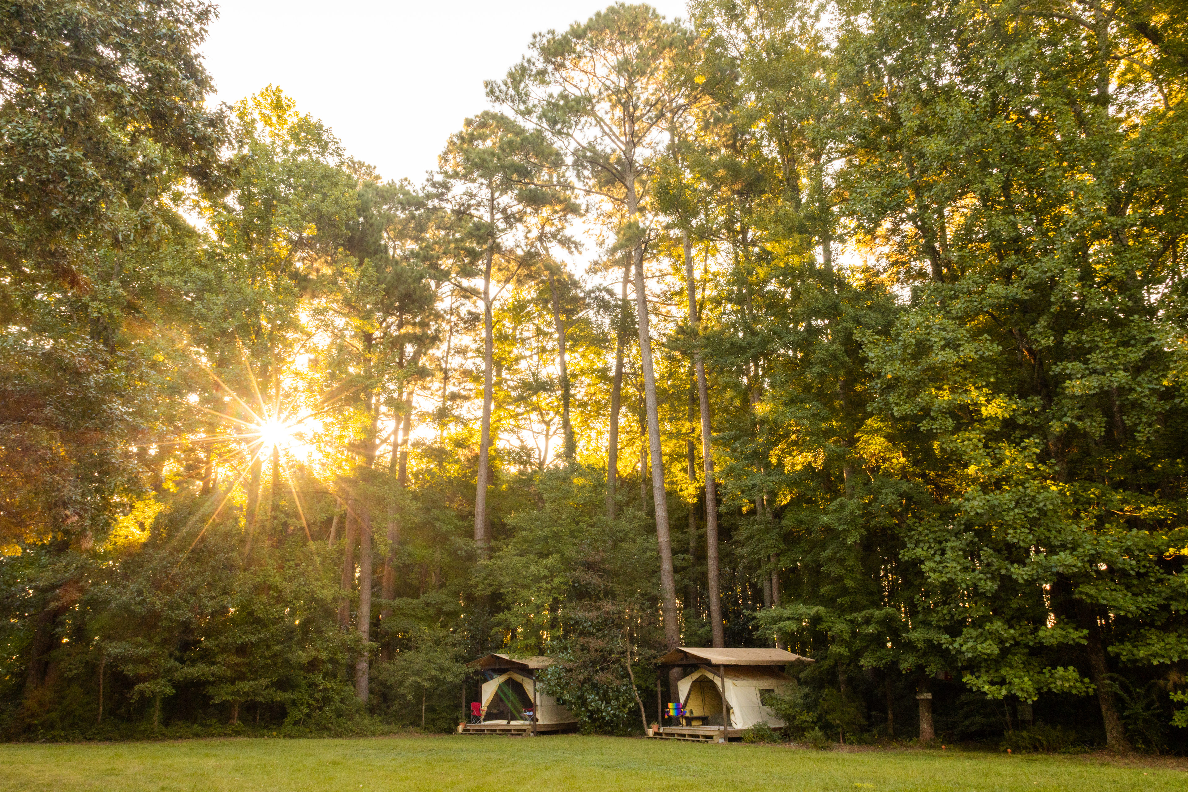 The Fait and Hope tents in the morning light