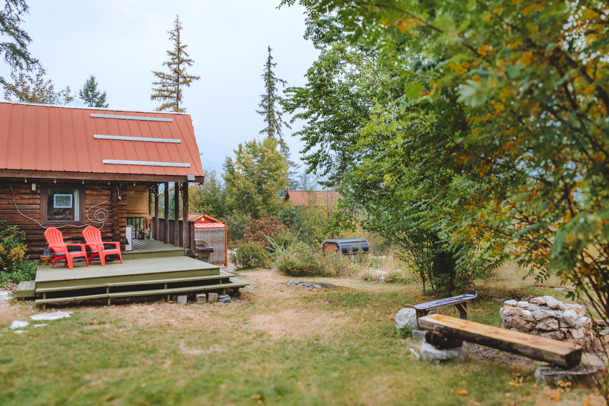 The fire pit and sauna are right there!