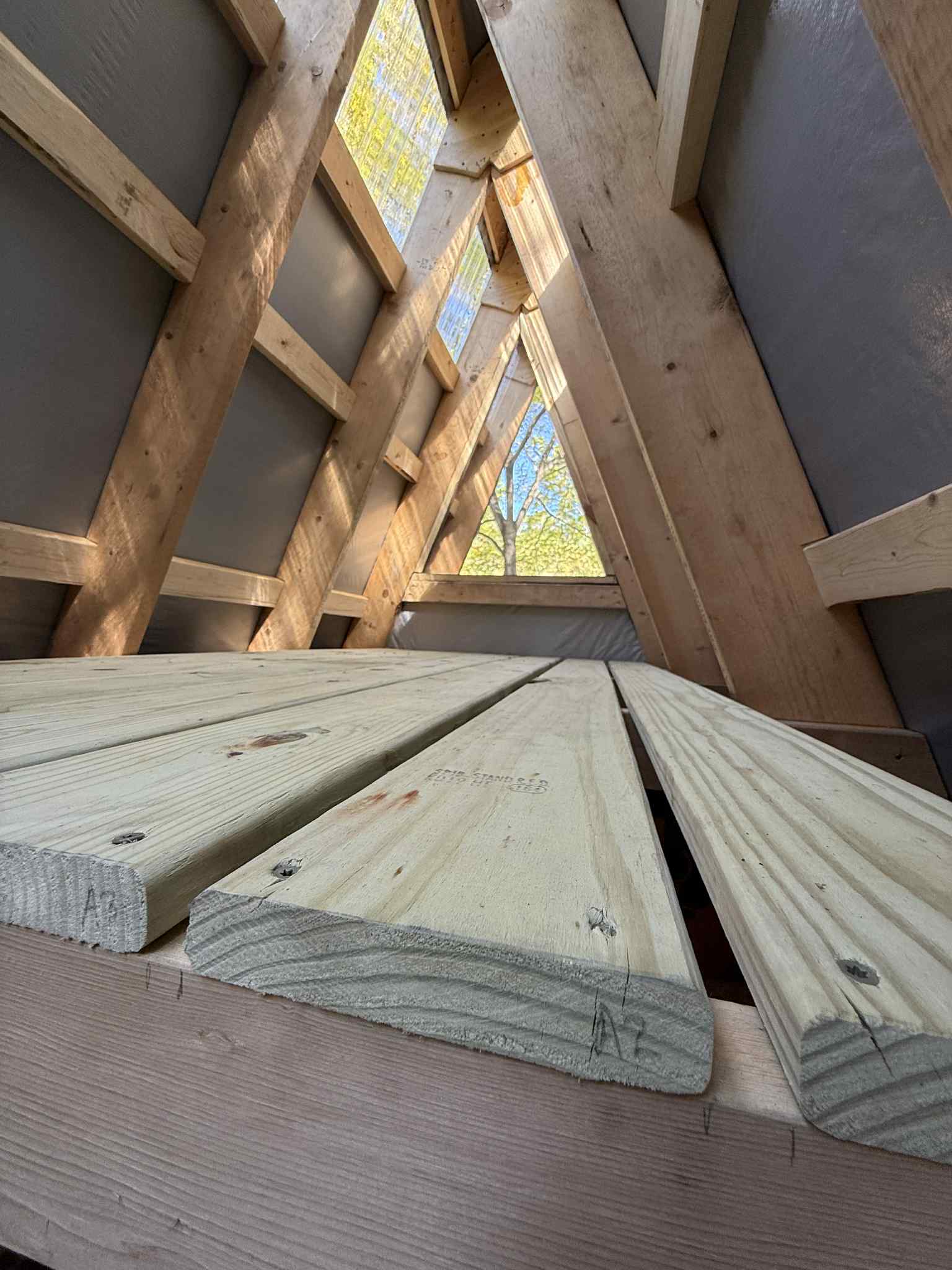 Loft area is small. About 42” wide and 6’ long. However, you may find it to be a nice little nook to take a nap, read a book, or look out the gable windows.