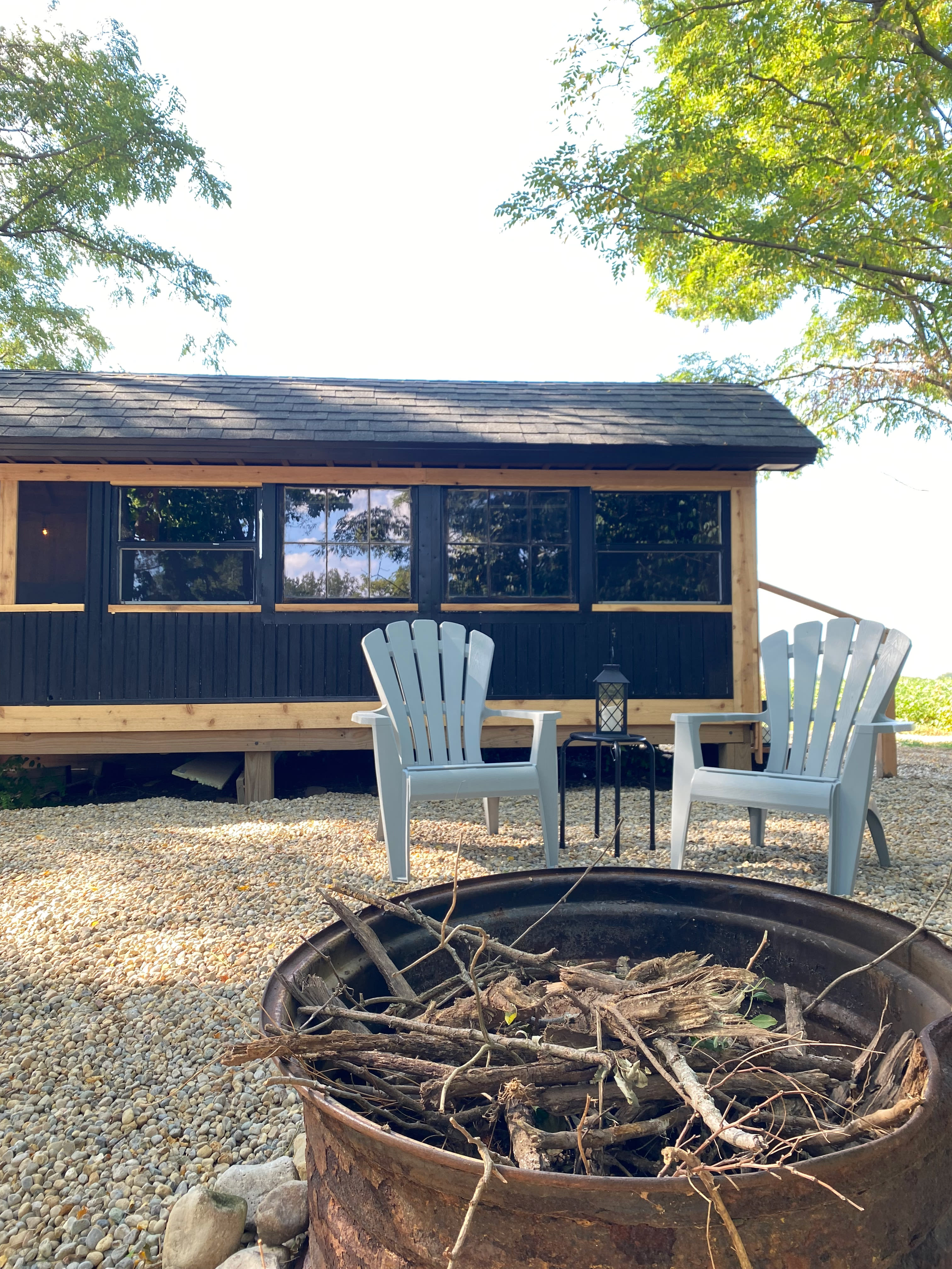 Fire pit and two Adirondack chairs provided. Firewood available onsite via Venmo donation.