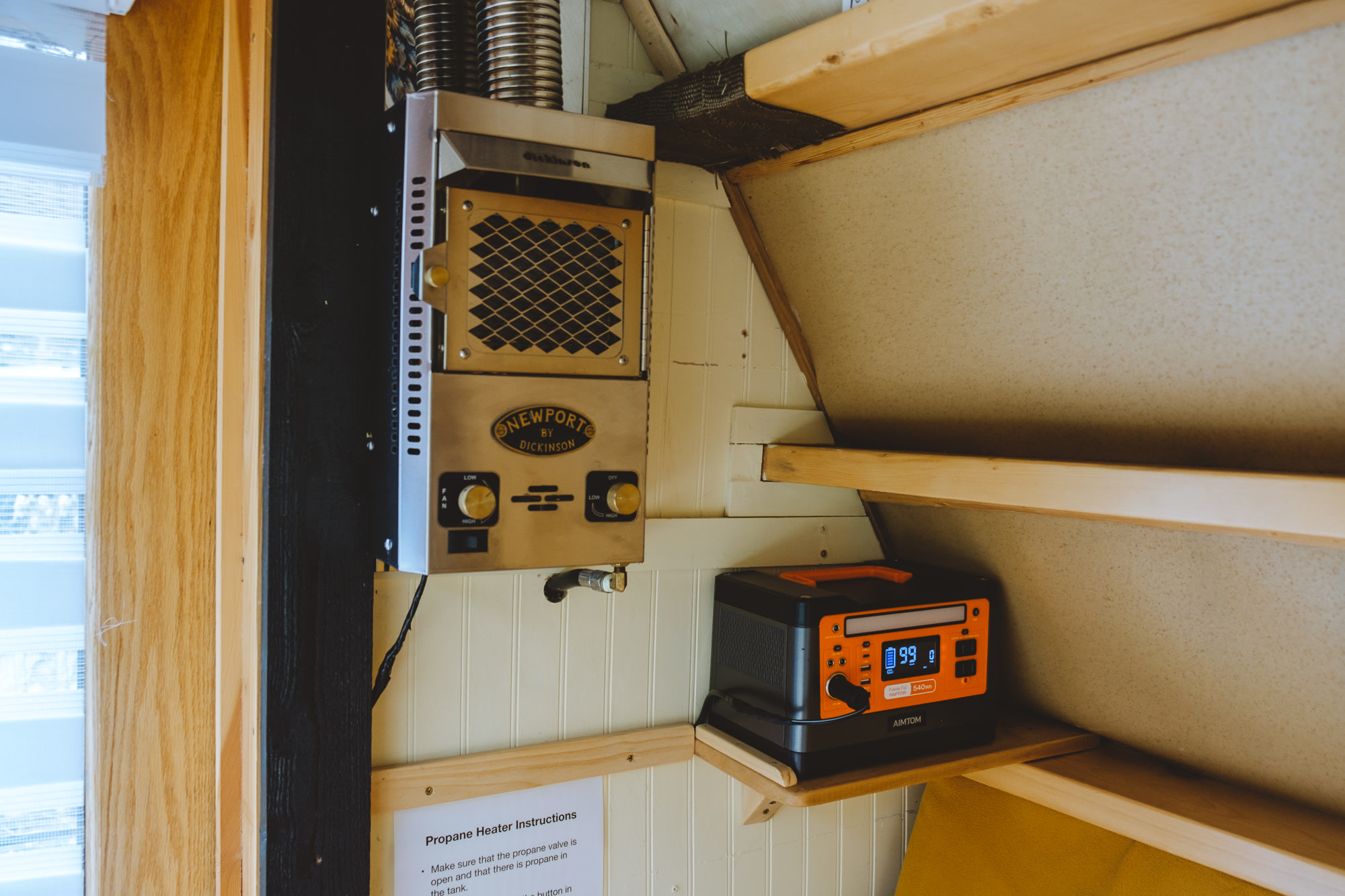 A little propane heater and the solar-powered battery that charged all of my devices. 