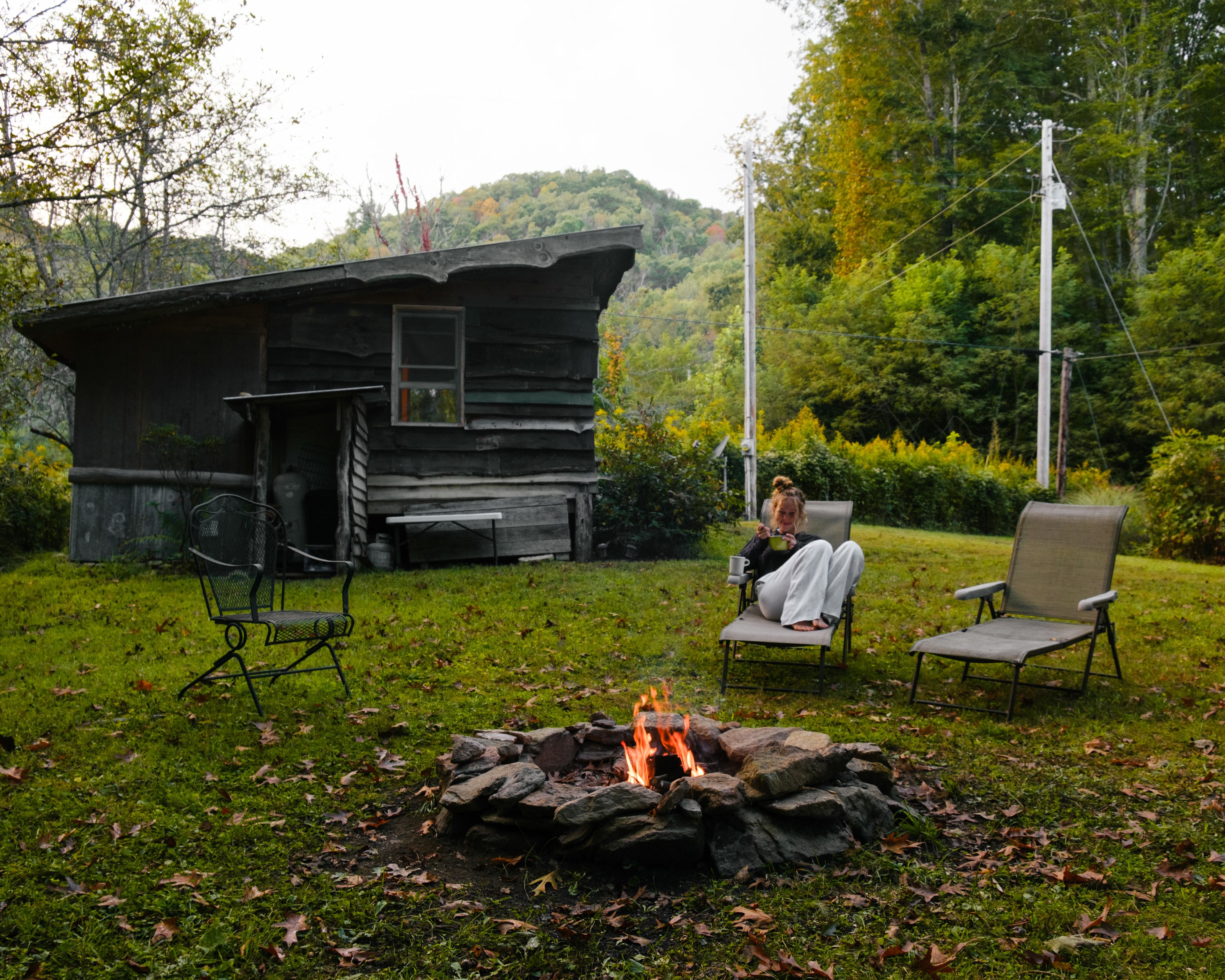 cozy fire pit right outside the tiny home