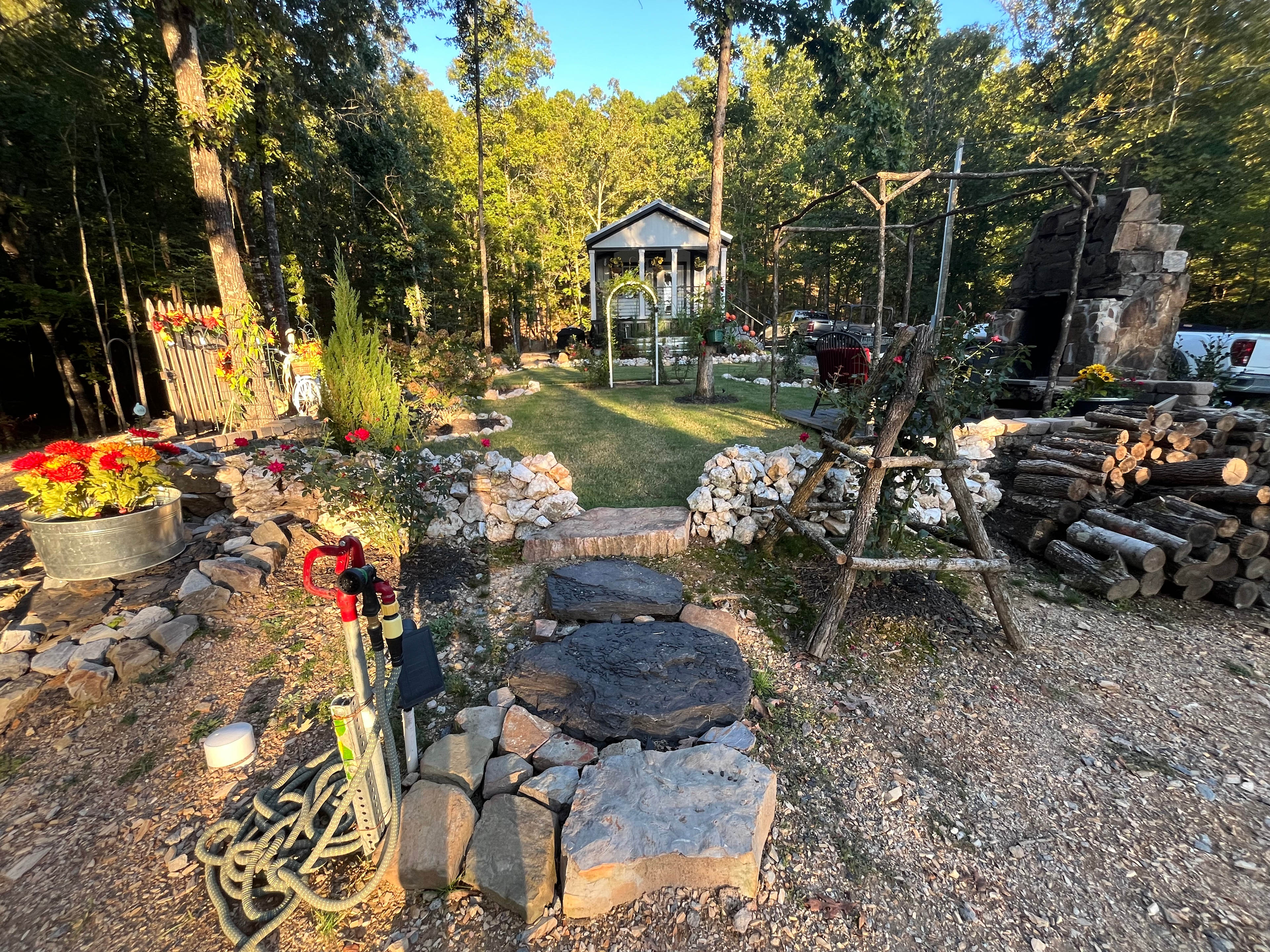 Entry to grassy garden from the RV.  This is east facing.  