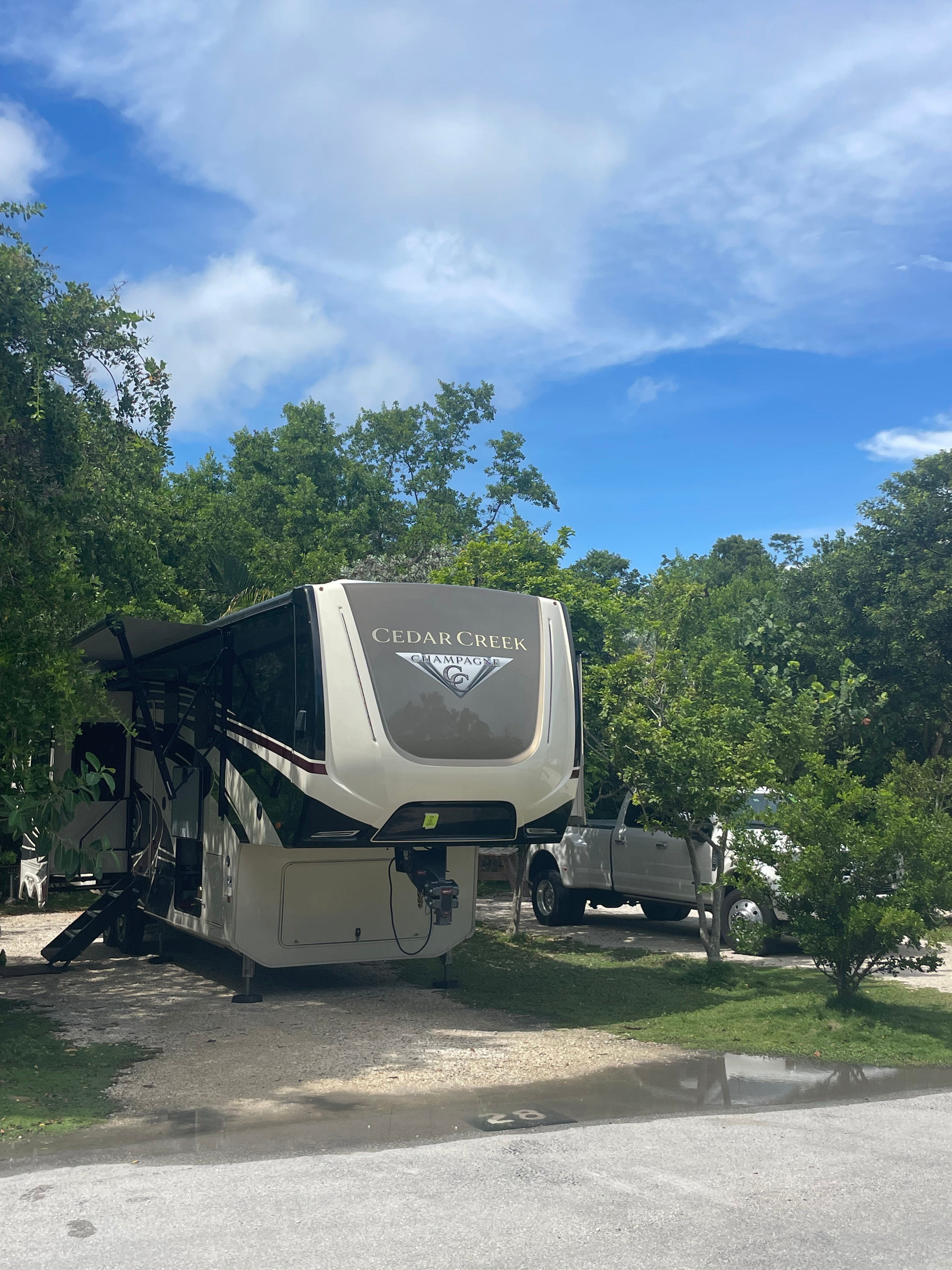 Squeezed our RV into a tight spot. 