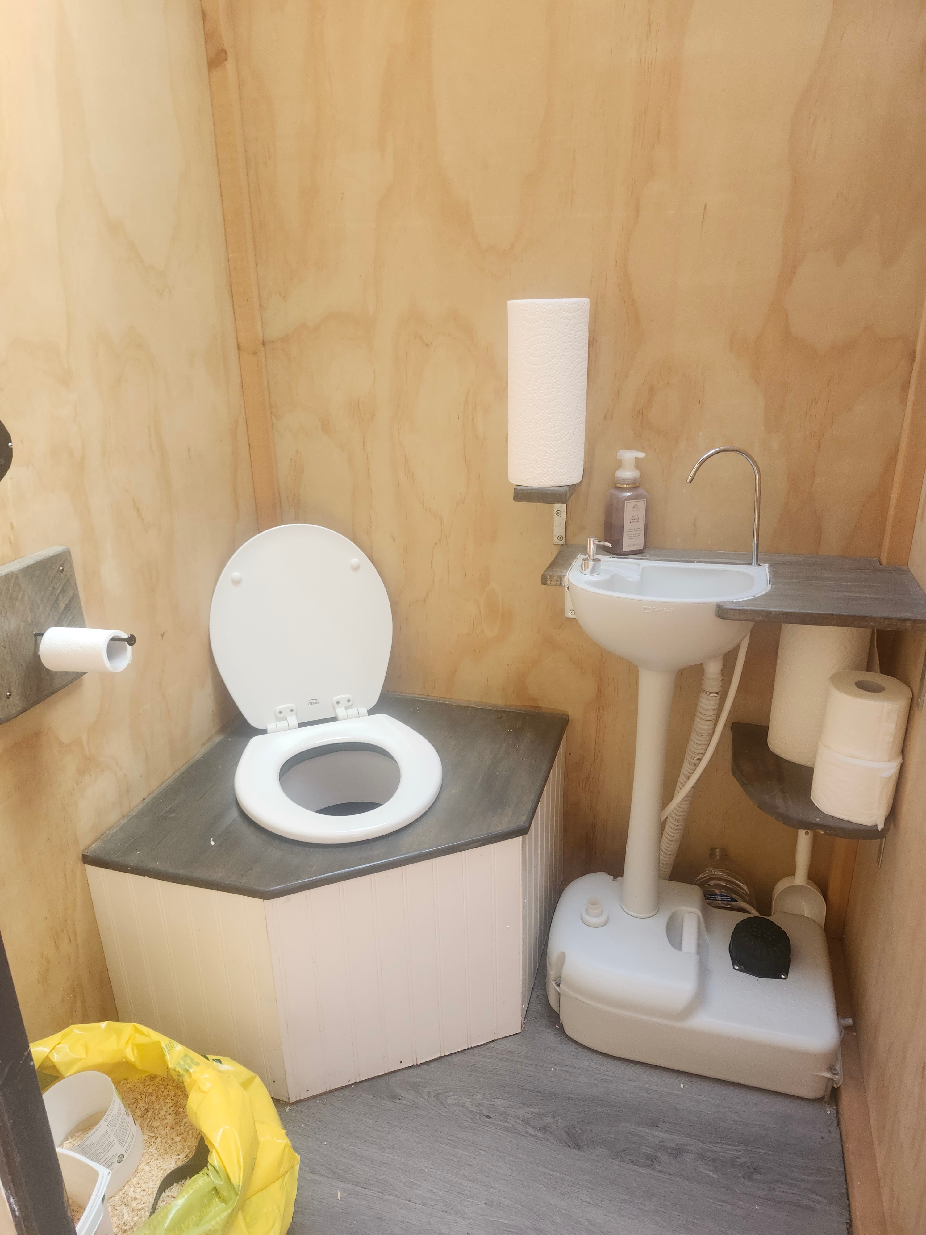 Great little washroom. Clean, fresh and cozy with a fantastic skylight.