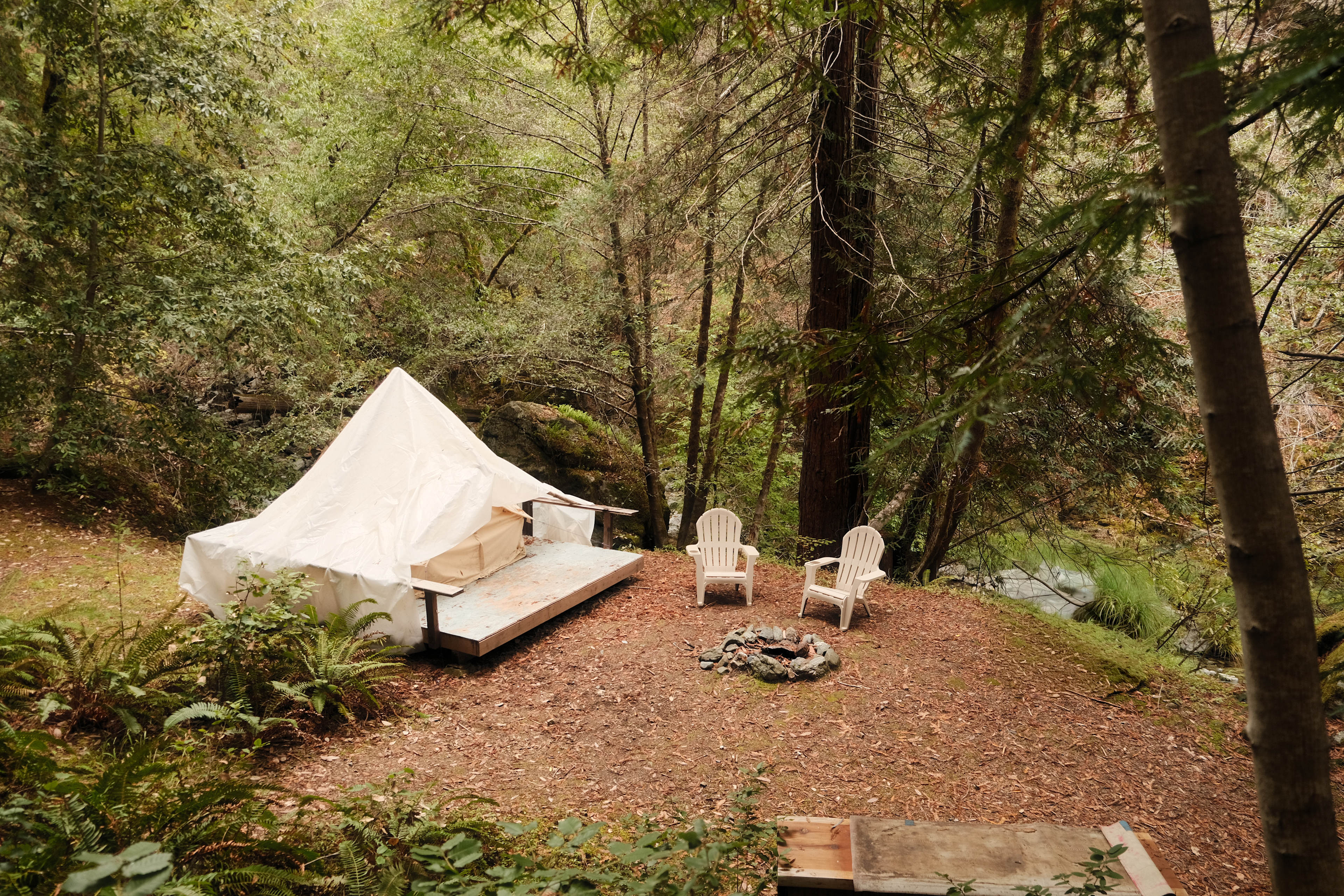 Yurt + bonfire area by the creek