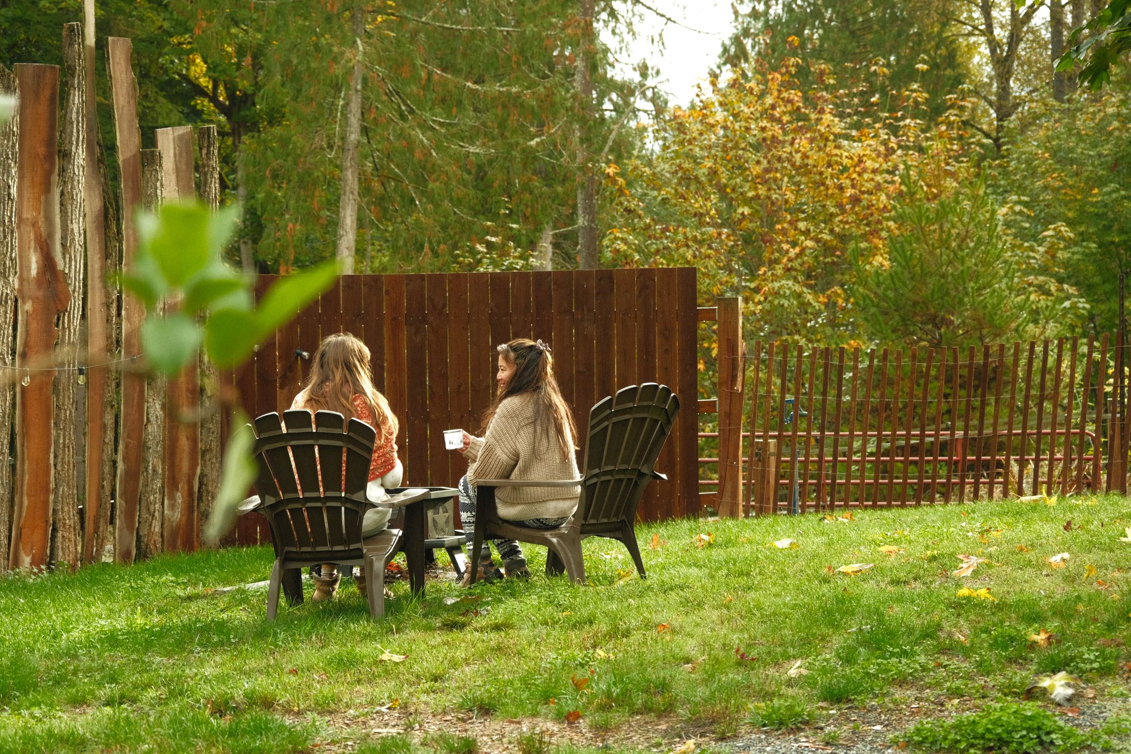Morning coffee and chat in nature.
