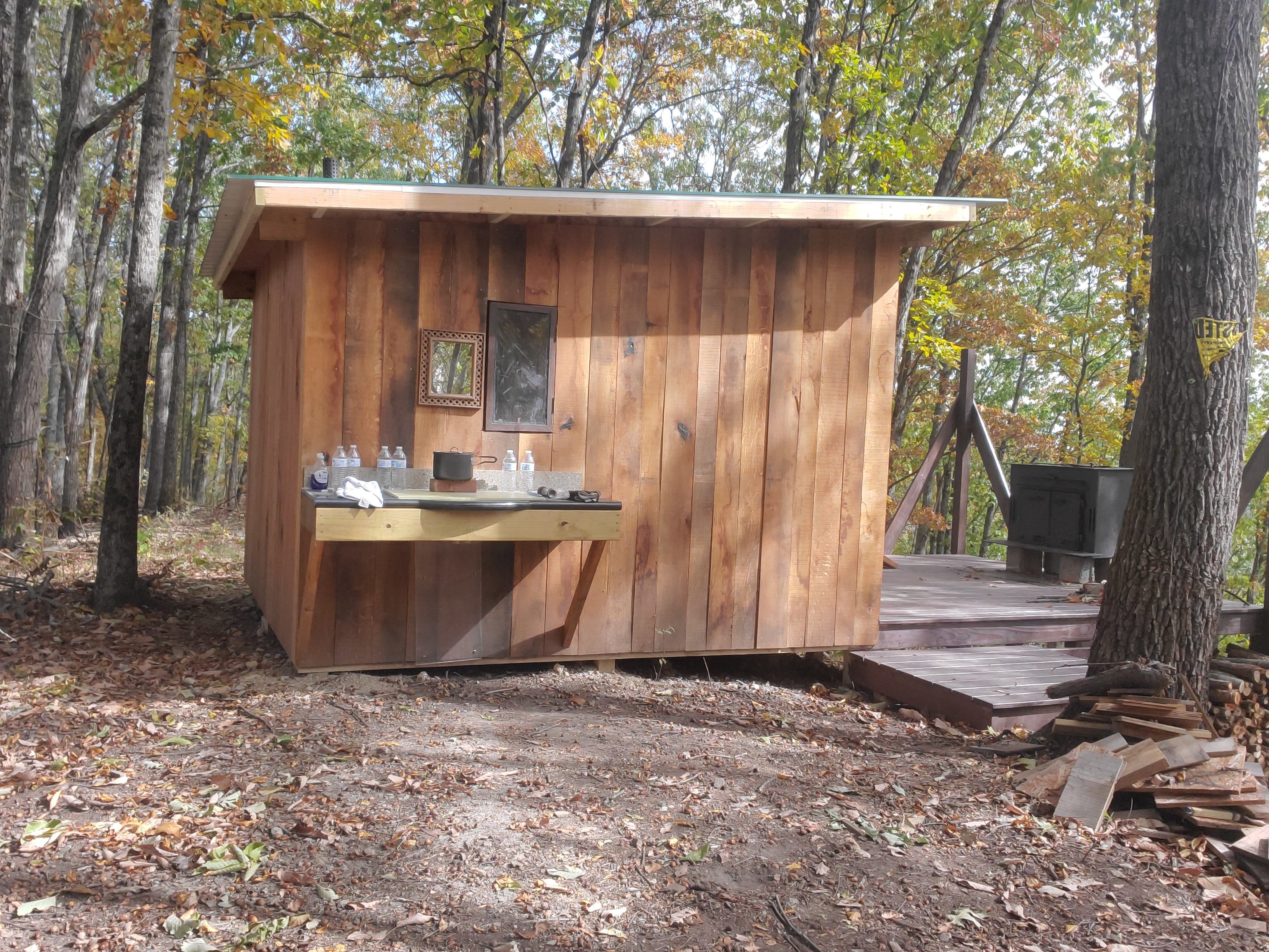 Standing at the fire pit. The outside shelf was very useful for food prep and clean up.