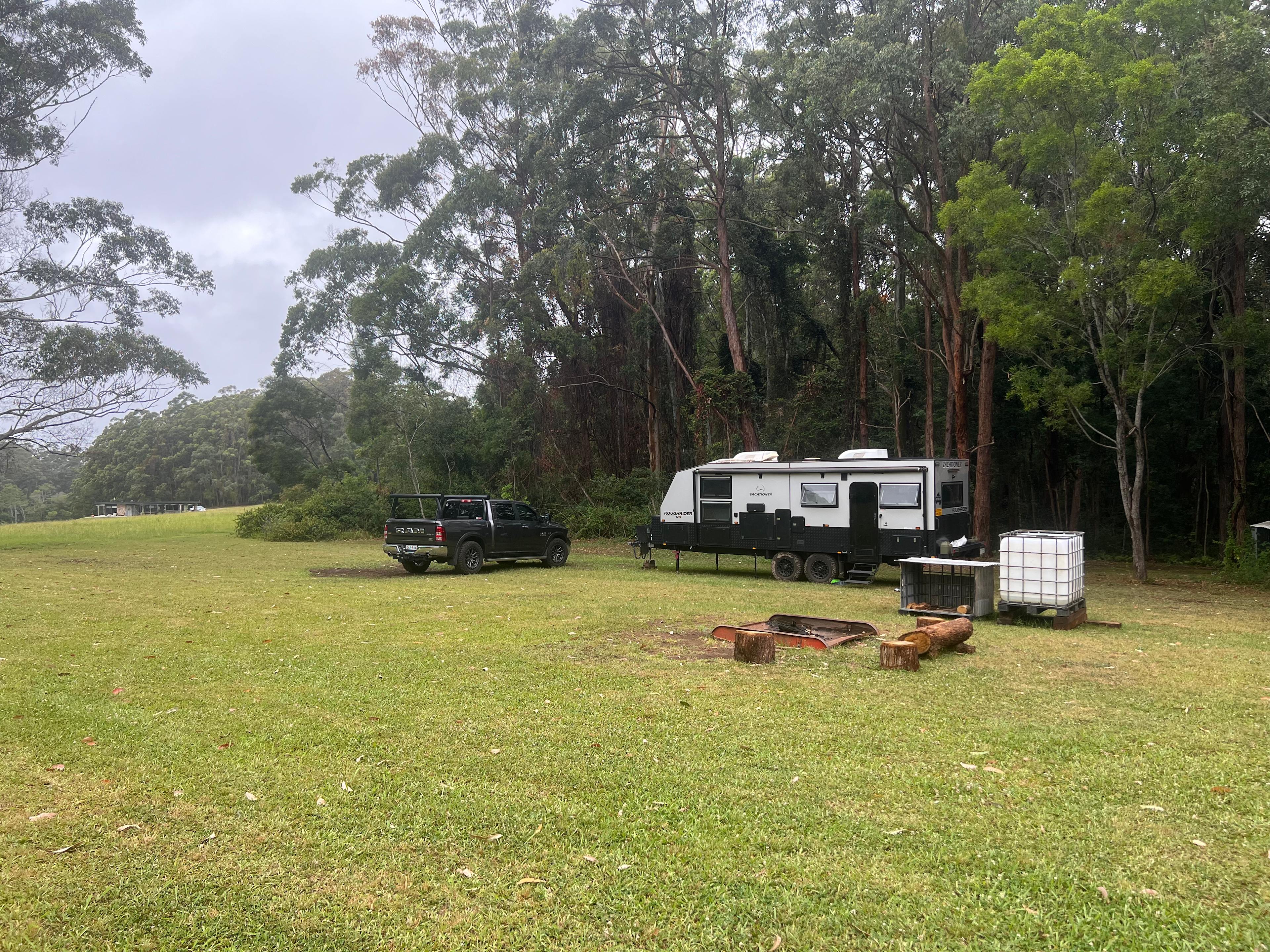 Campfire set up and water tank