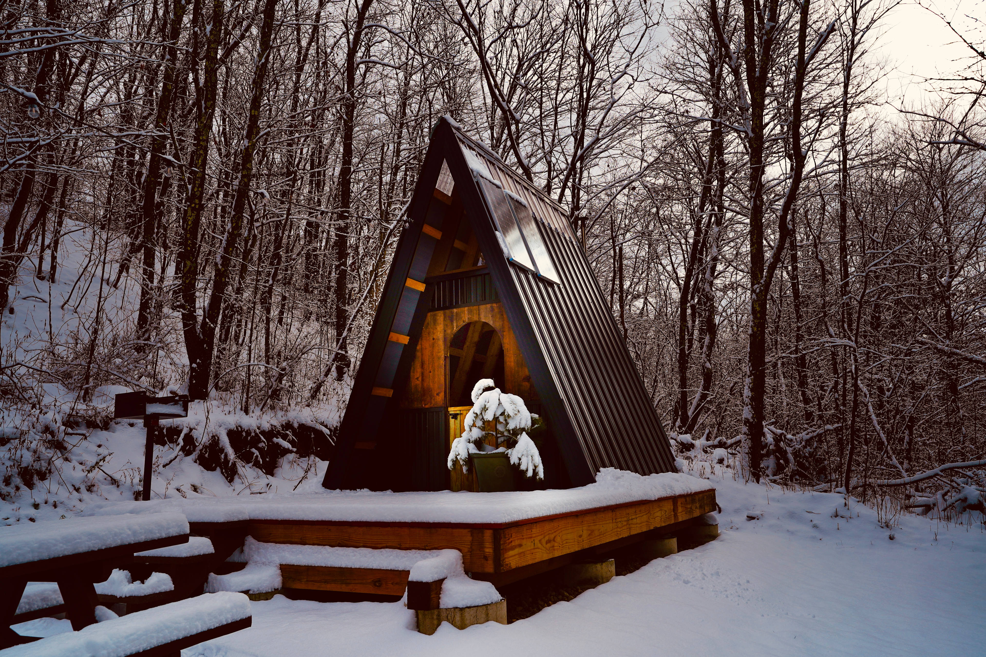 A-frame rustic cabin
