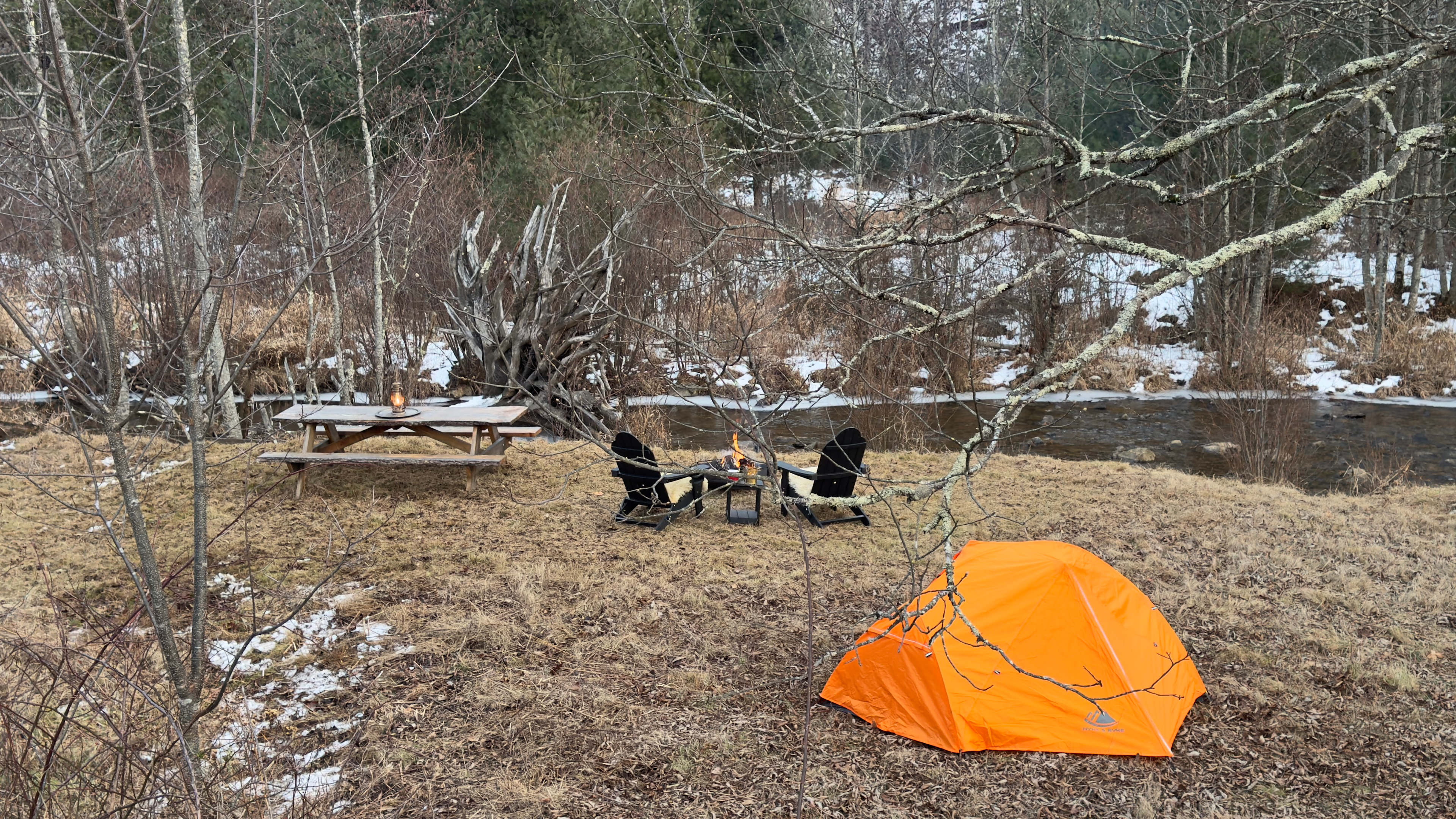 In the creek, you will notice the root system of a fallen tree. We have intentionally left this here as it makes for a pretty dramatic backdrop.