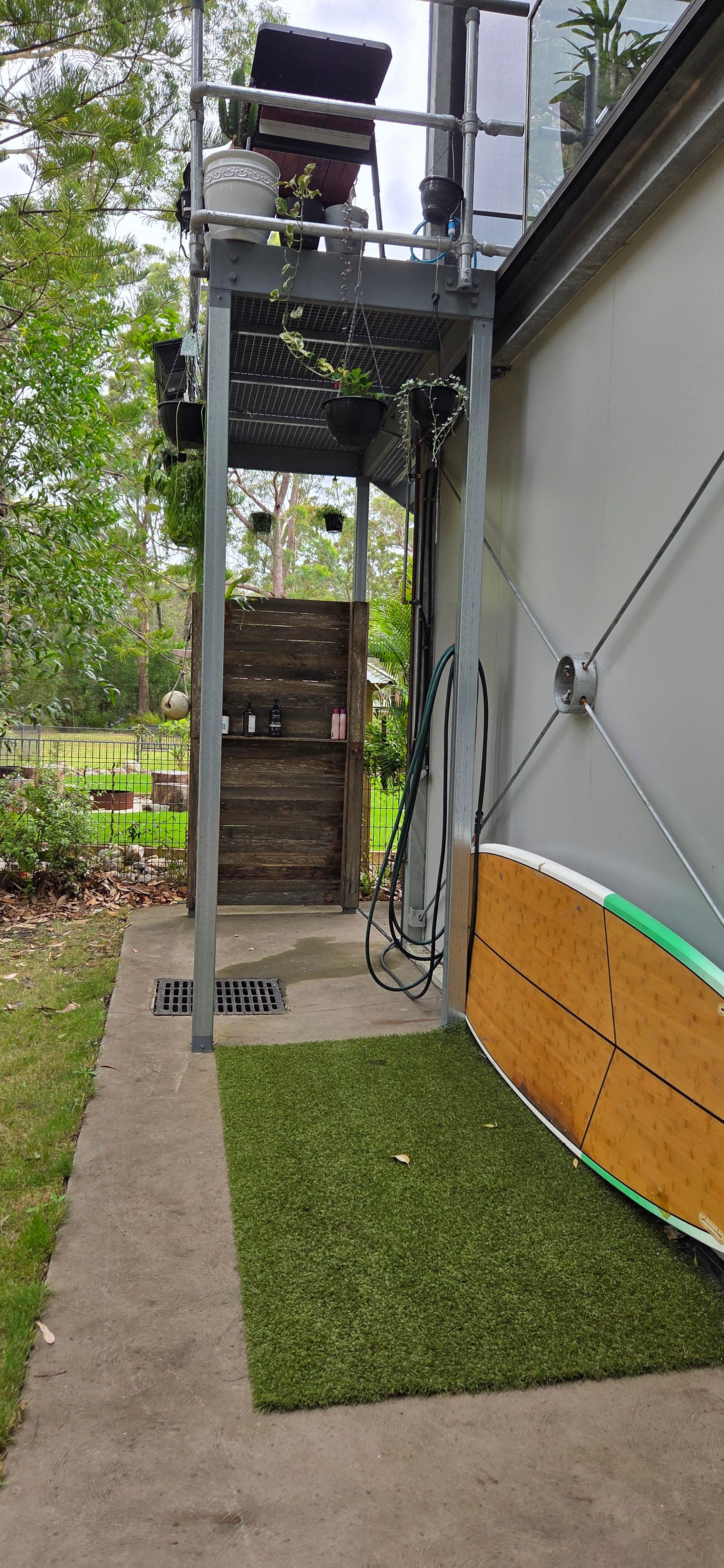 Outdoor shower, continuous hot water 