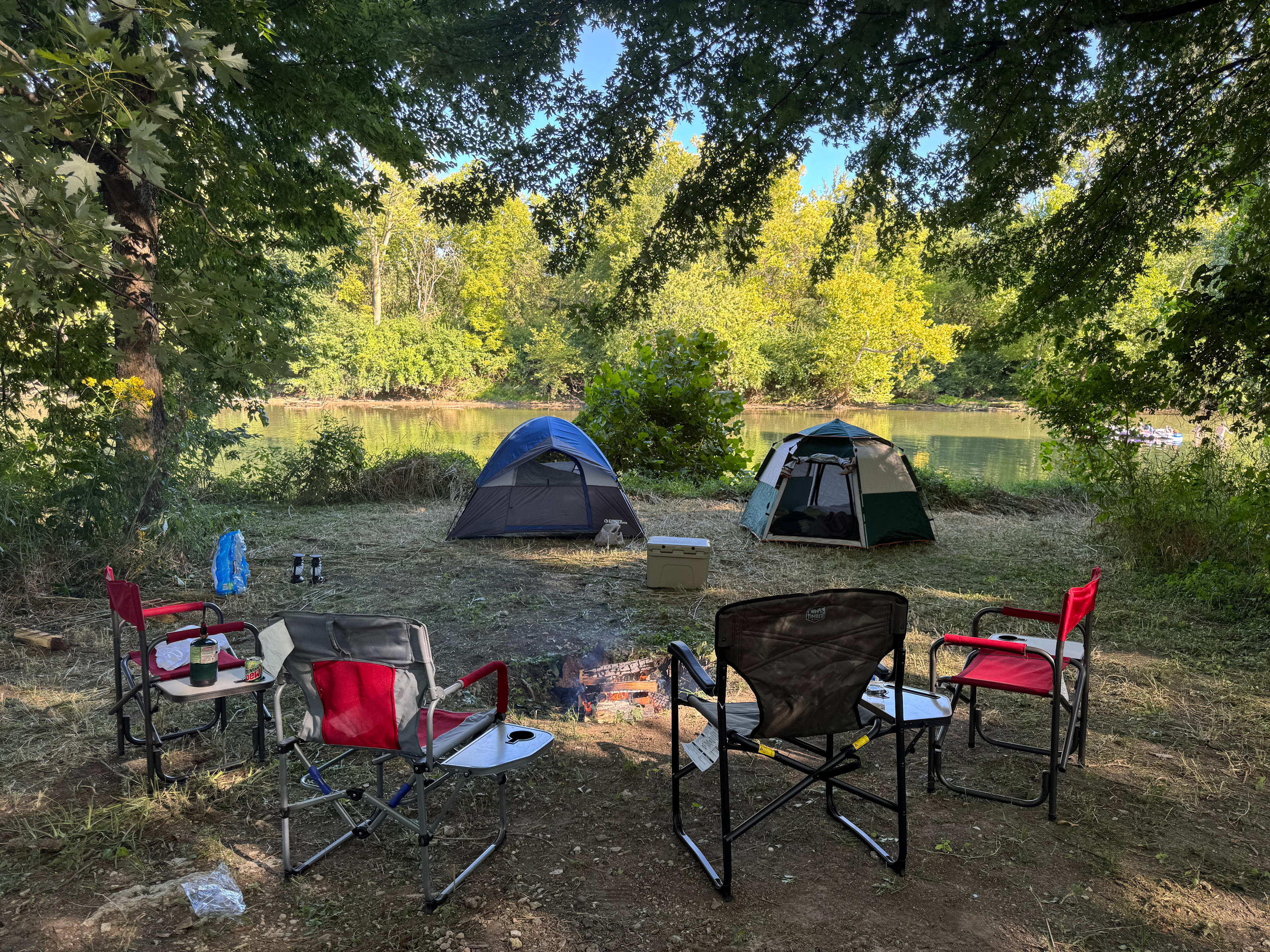 Tent camp site, very close to the river with nice views.  Several tent sites are right along the river with morning sun, afternoon and evening shade. 