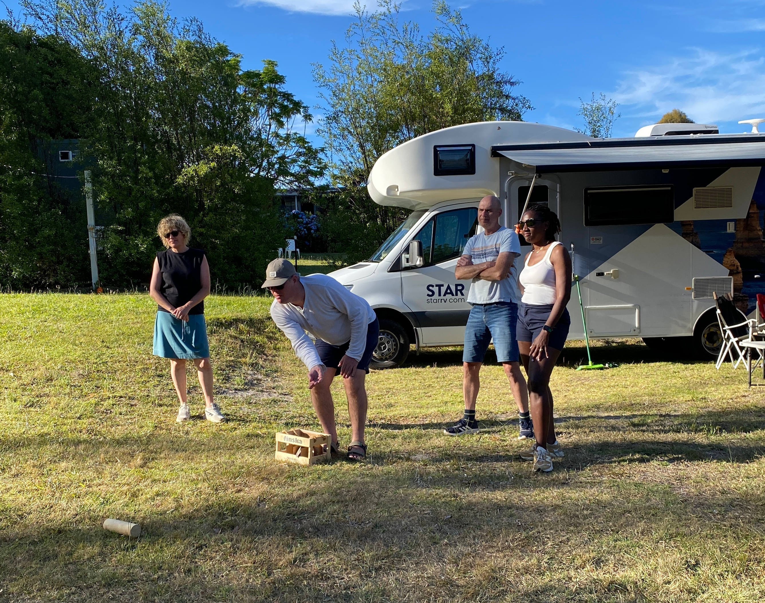 Playing a game of Finska.