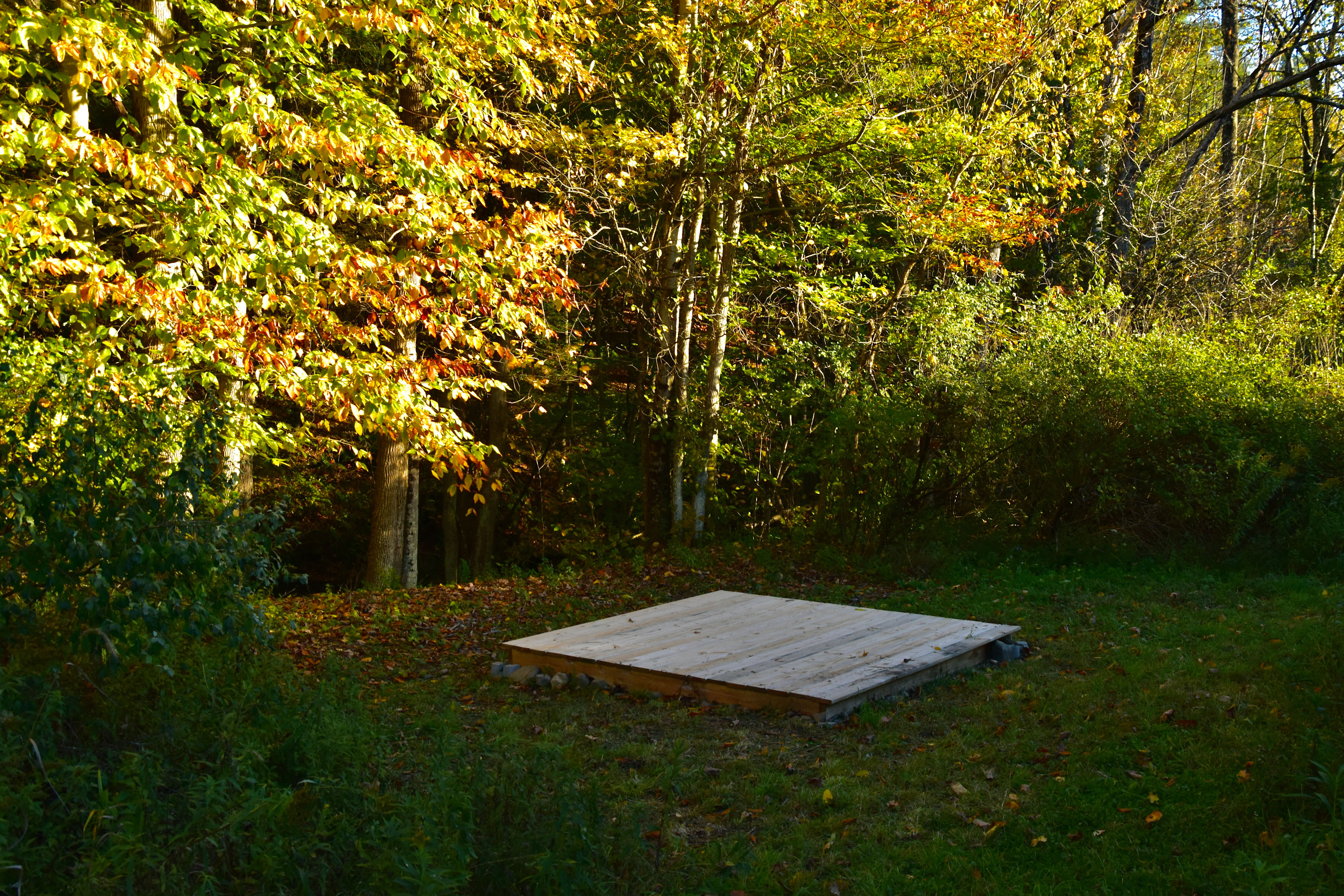 Secluded 8'x8' wooden platform for tents on the bluff over the creek. 