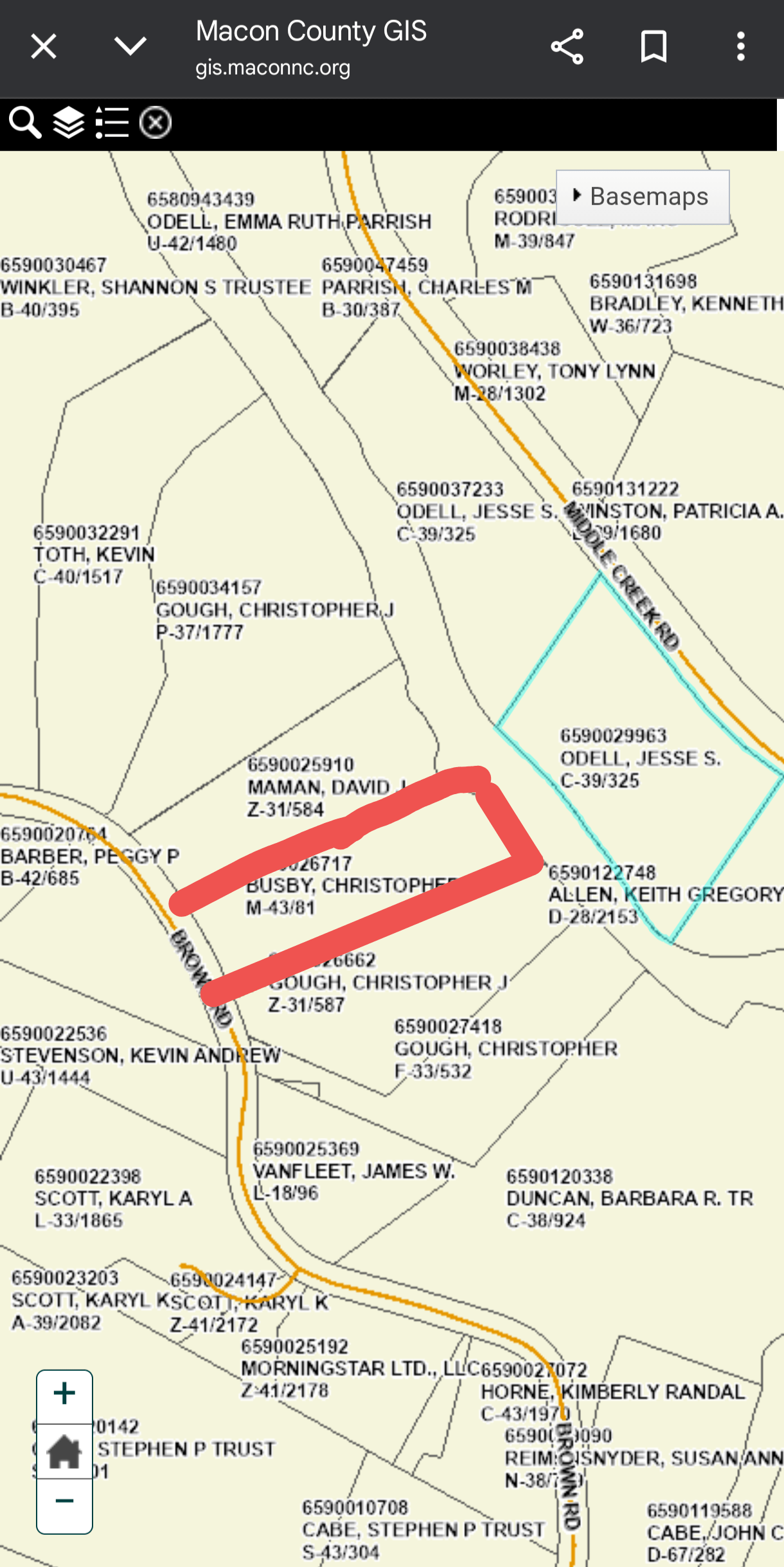 Layout of land is in red.