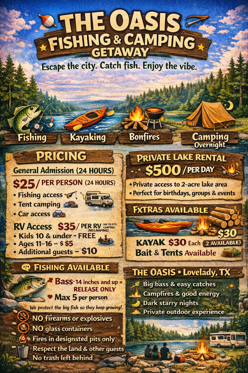 🌲🎣 THE OASIS – Fishing & Camping