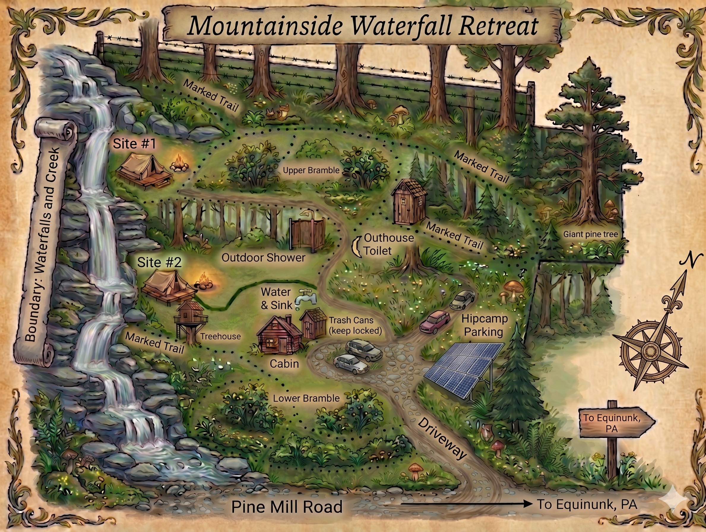Property Map. Both sites are private & beautifully integrated with nature along the waterfalls.