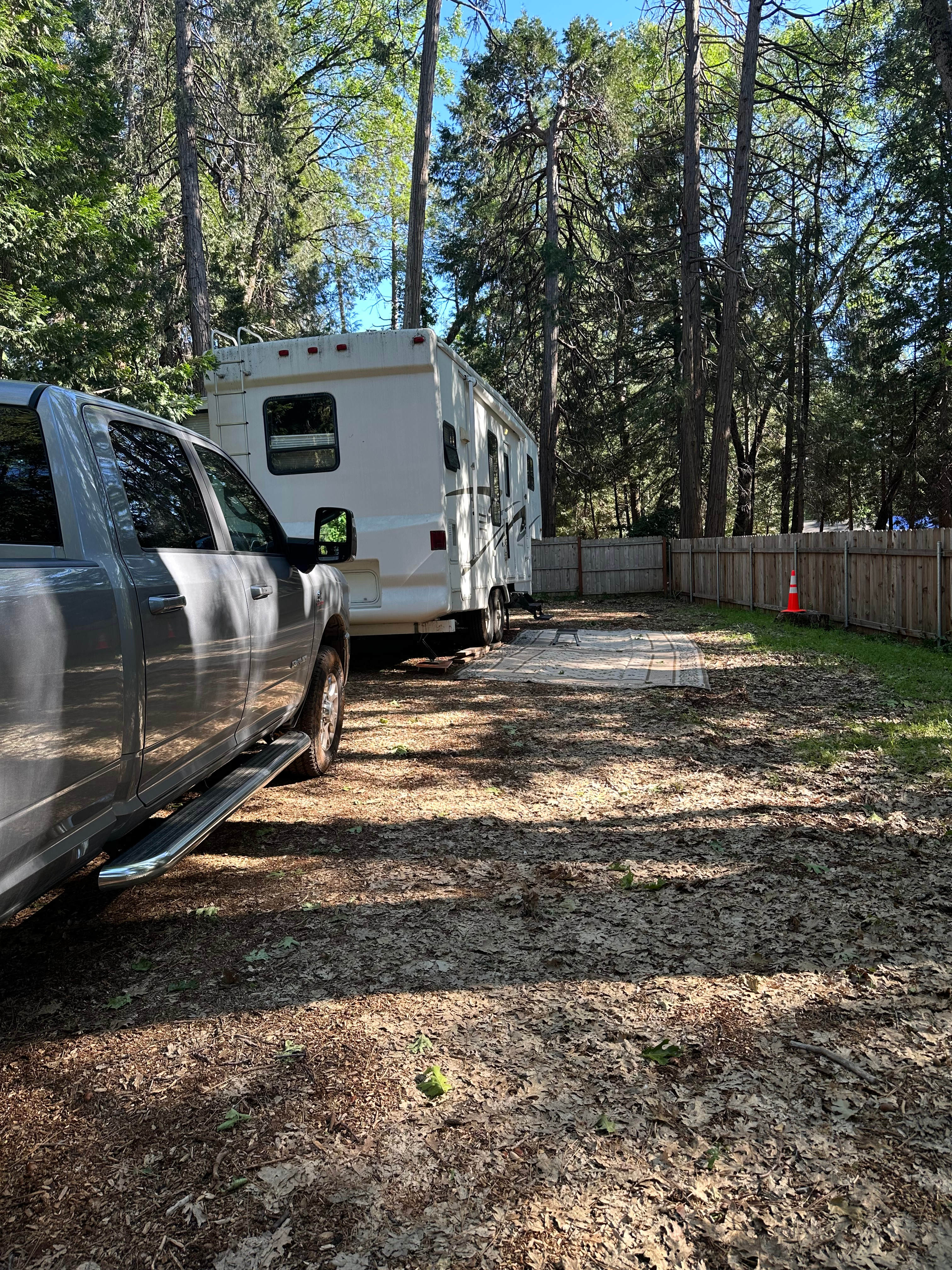 Enough space to get the truck out after pulling in forward. 