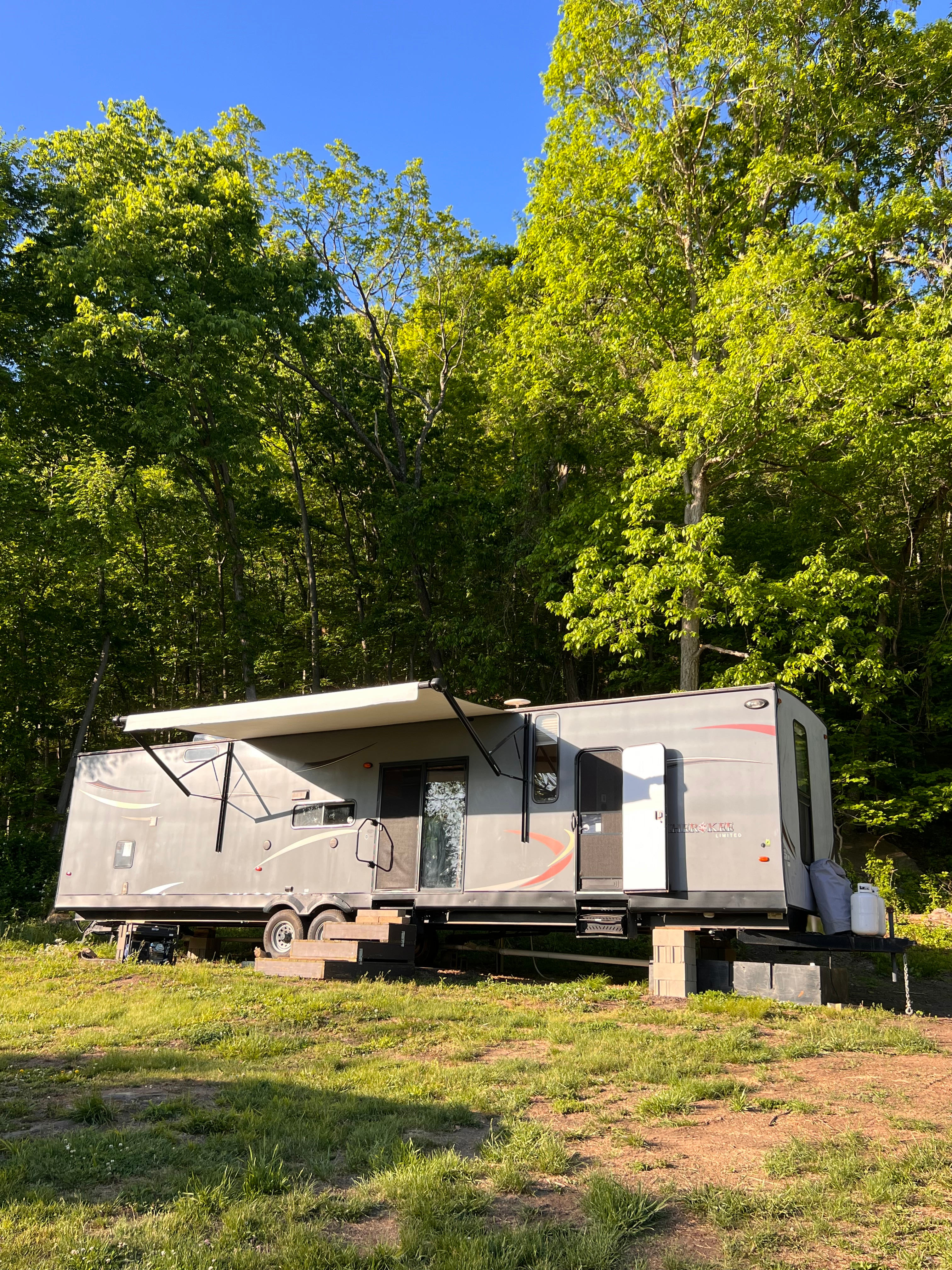 40 ft camper with a river view