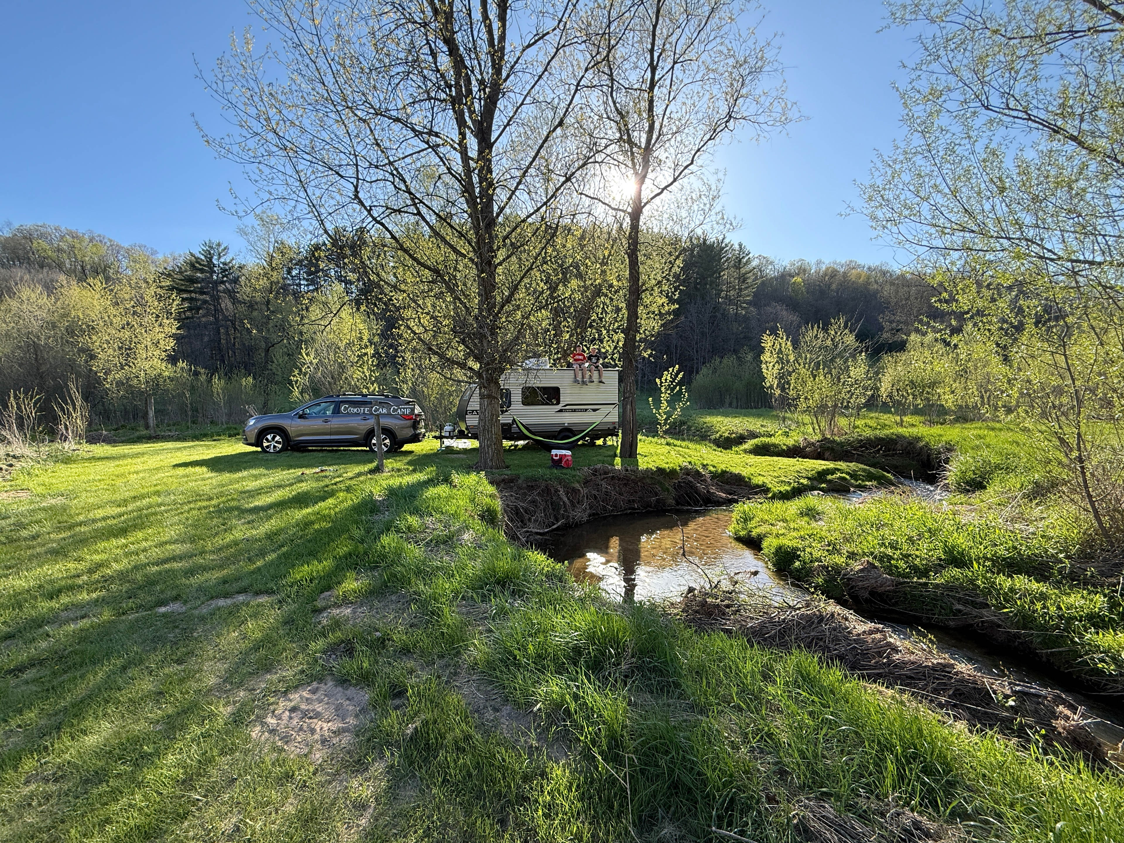 Tight fit to get the 19.5 ft camper in and out, but we made it!