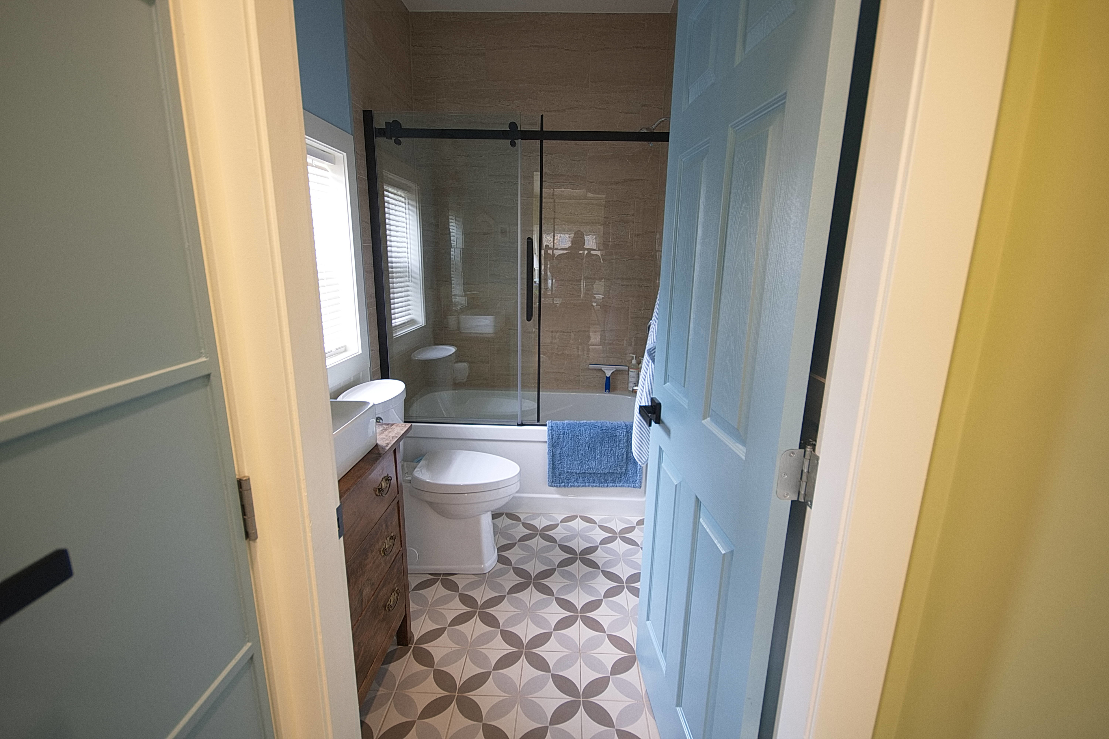 Heated tile floor in the bathroom.