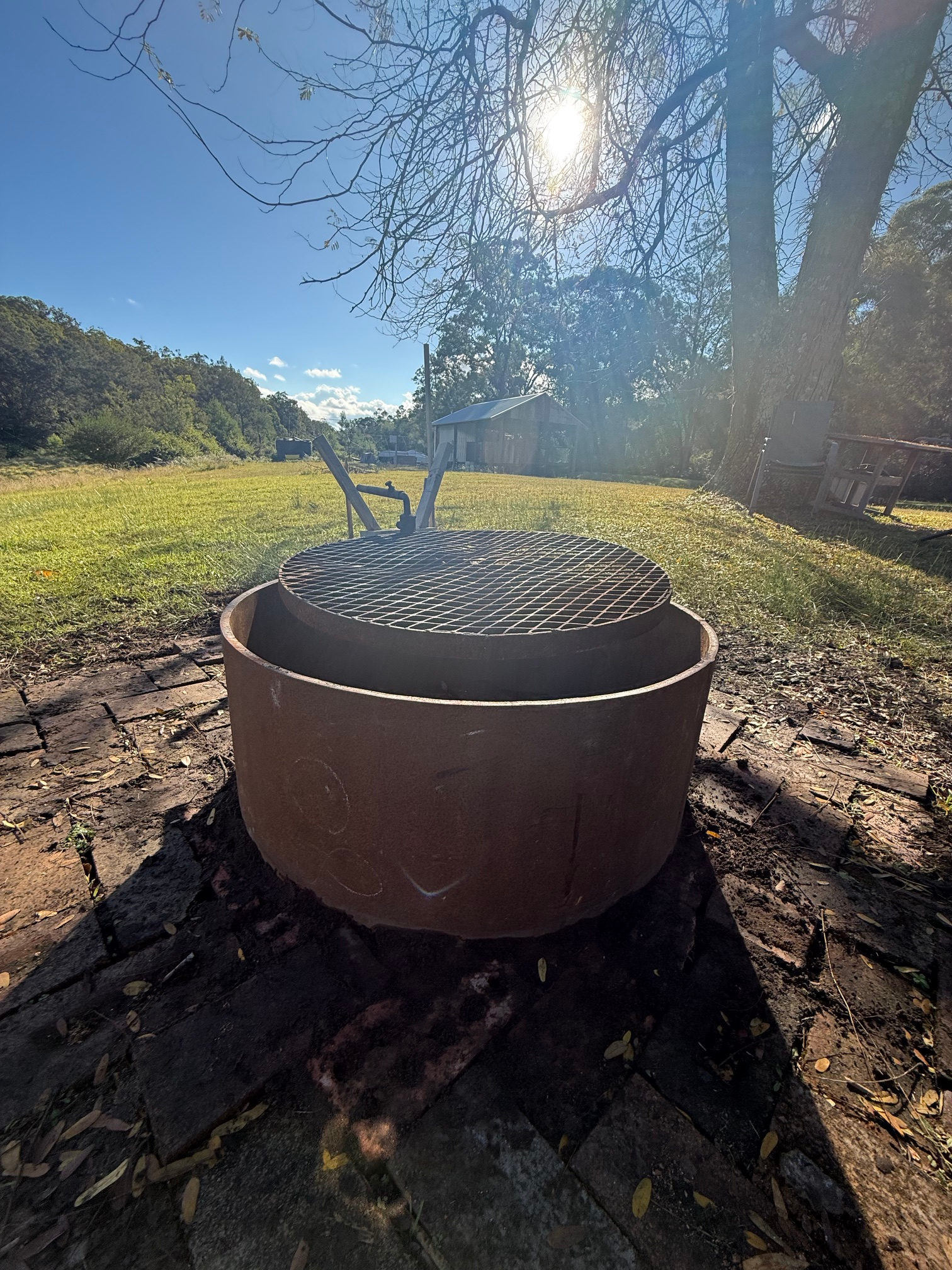 Large fire pit with grill