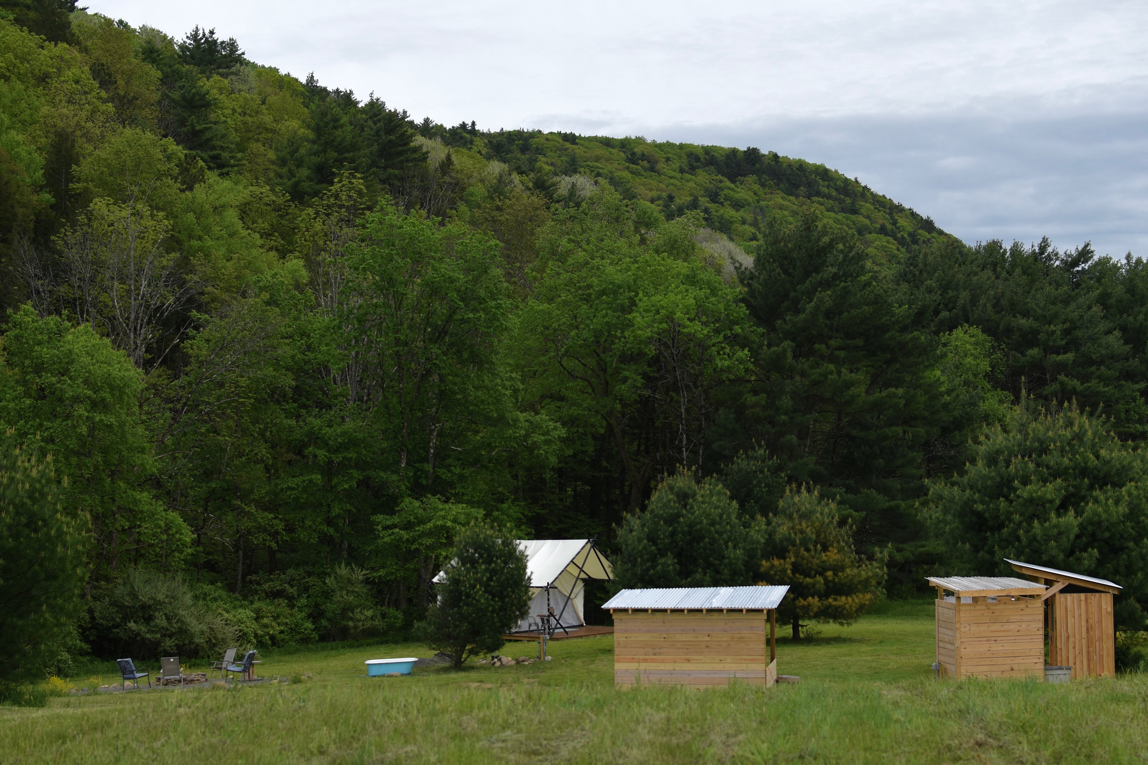Crest tent and amenities viewed from top of the property