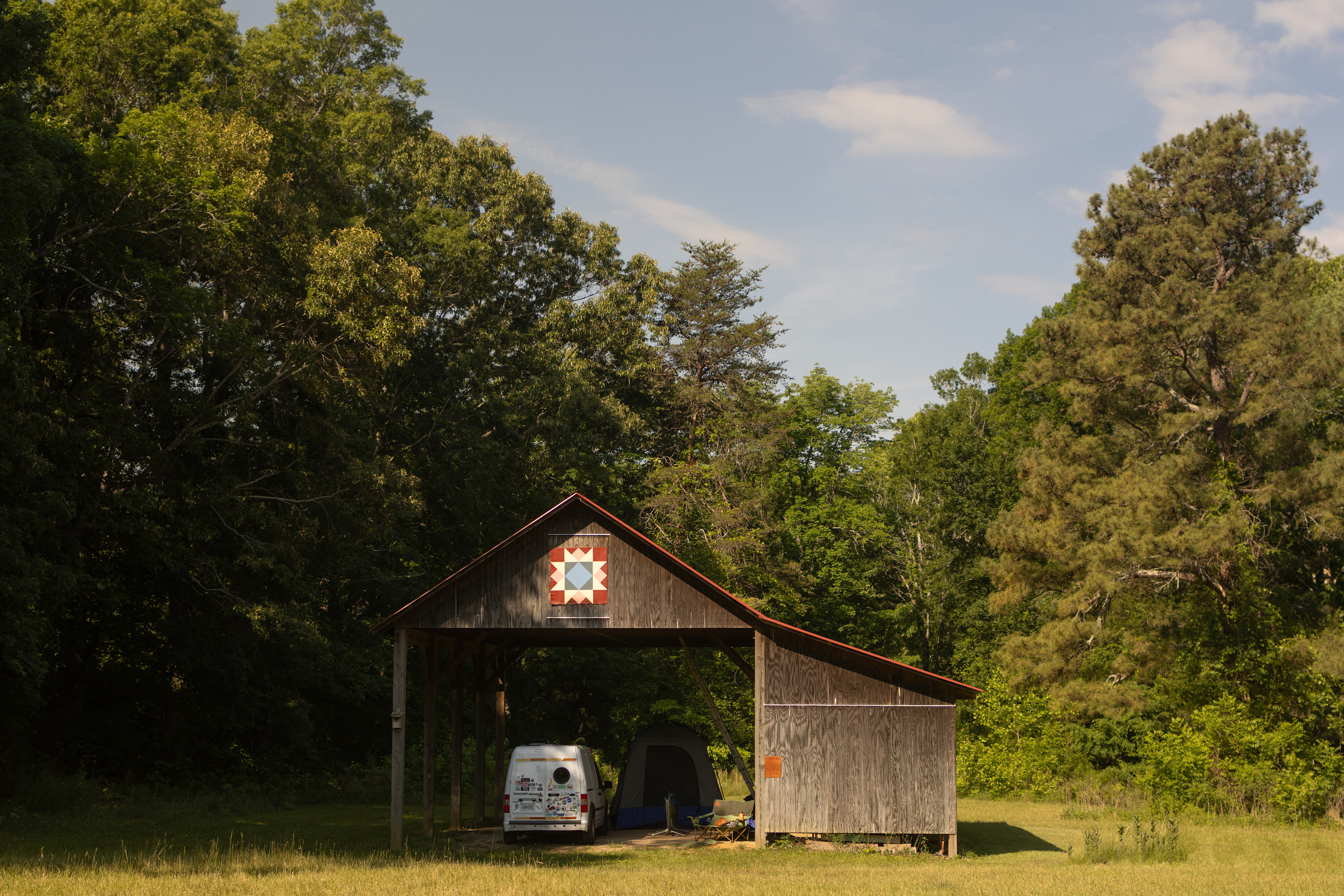 My van parked underneath the Tractor Shed Campstie
