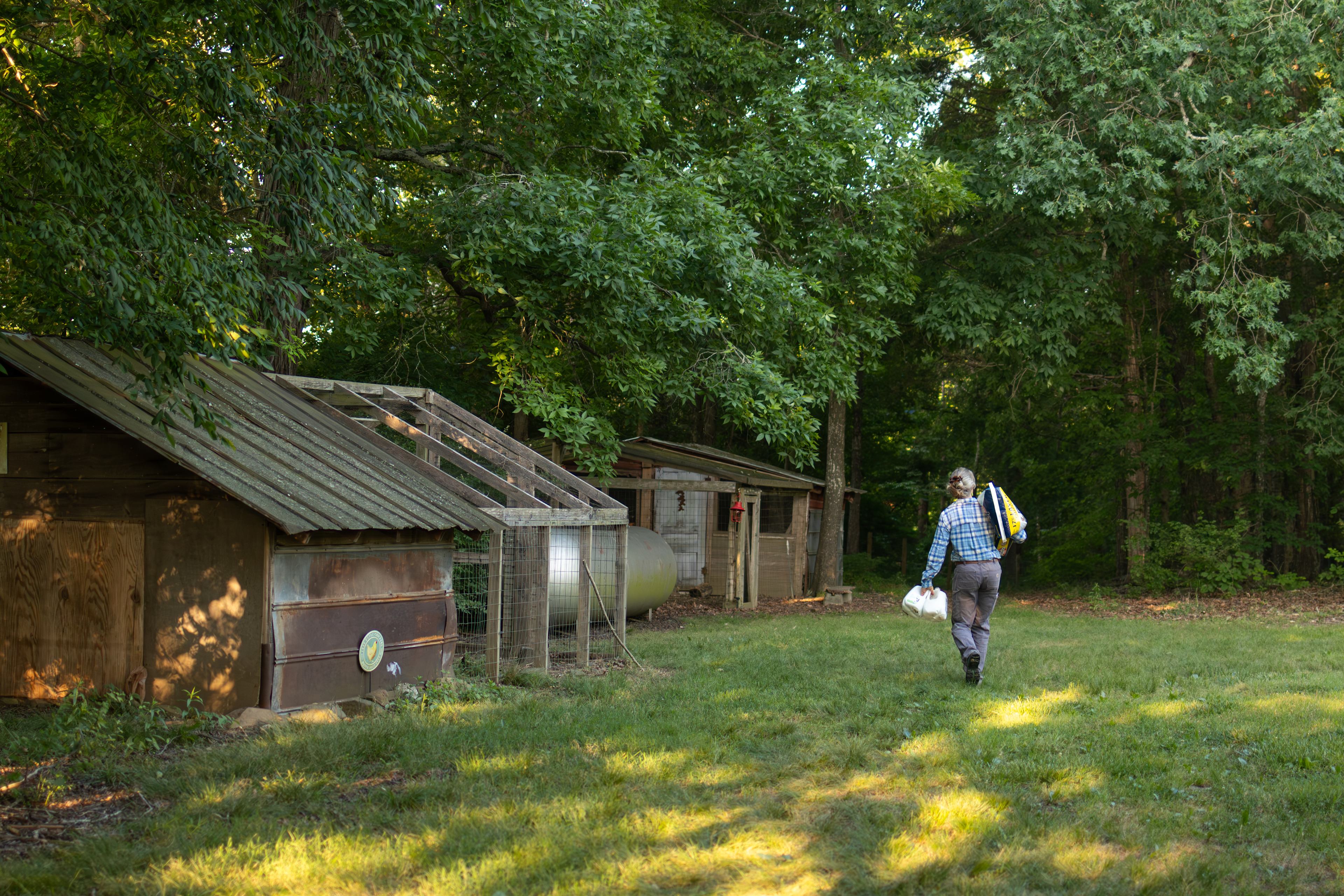Rebecca on her doing her morning errands around the farm