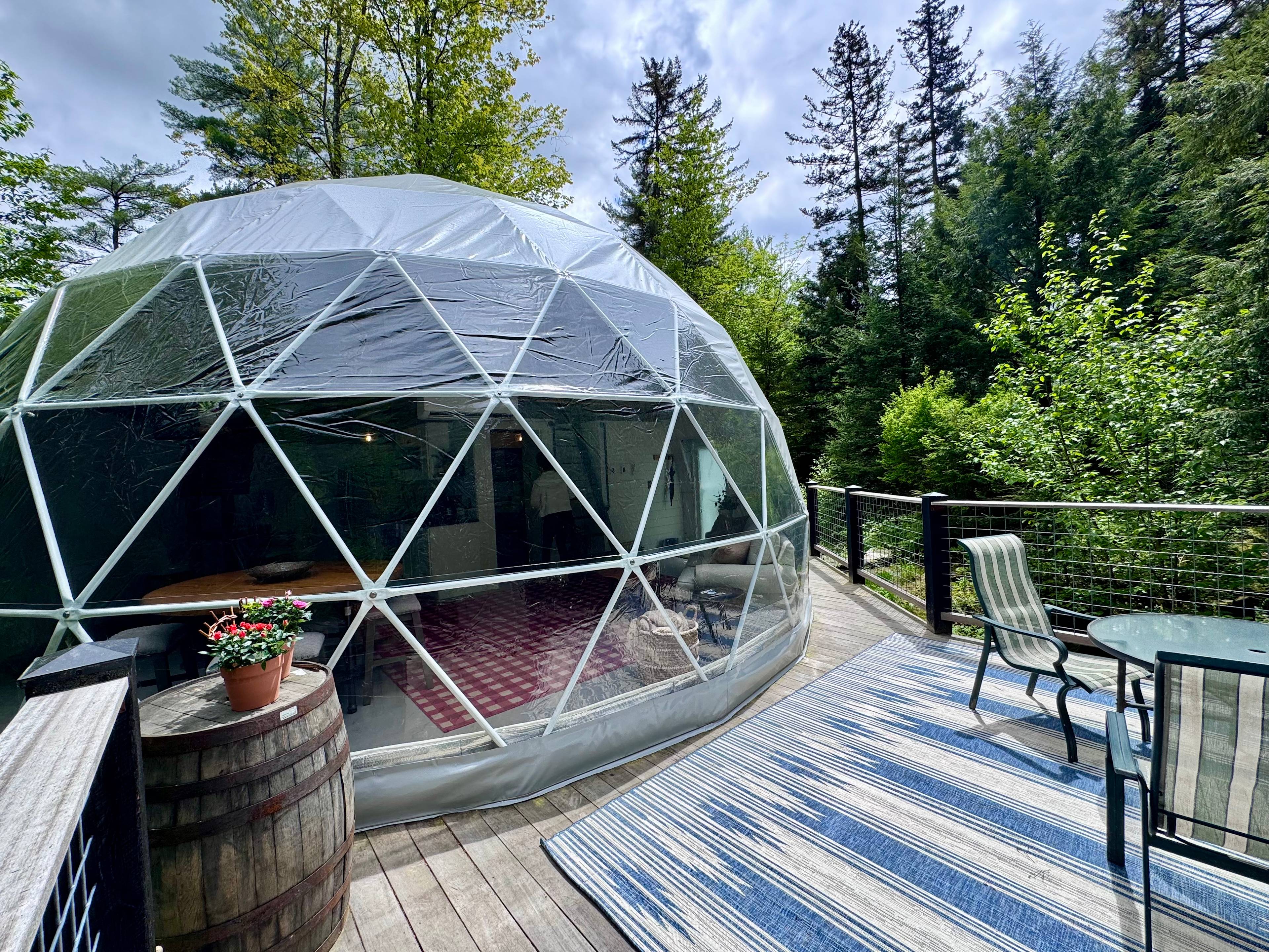 Glamping Dome Over Flowing River
