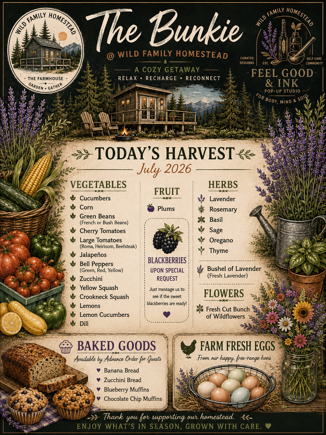 Reach out to us if you’re interested in having fresh farm produce delivered to your Bunkie site