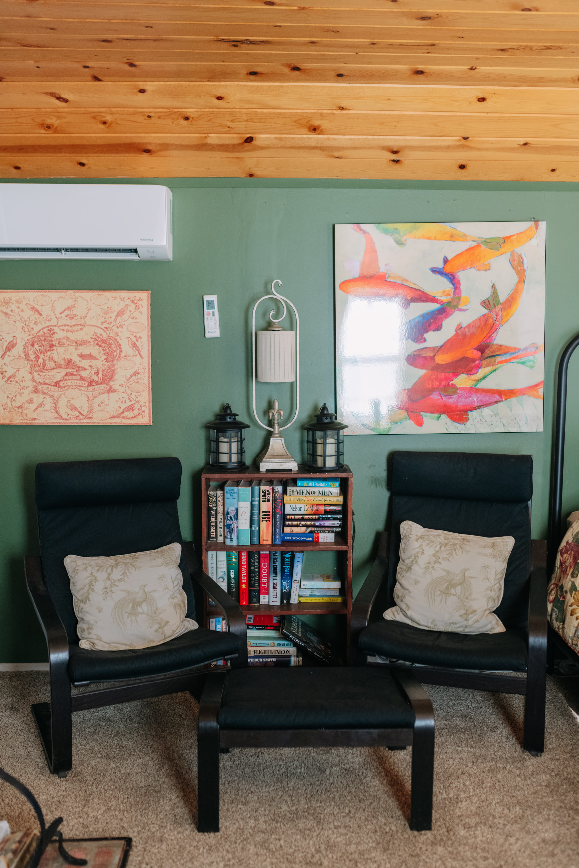 Lounge chairs perfect for curling up with a book by the fireplace.