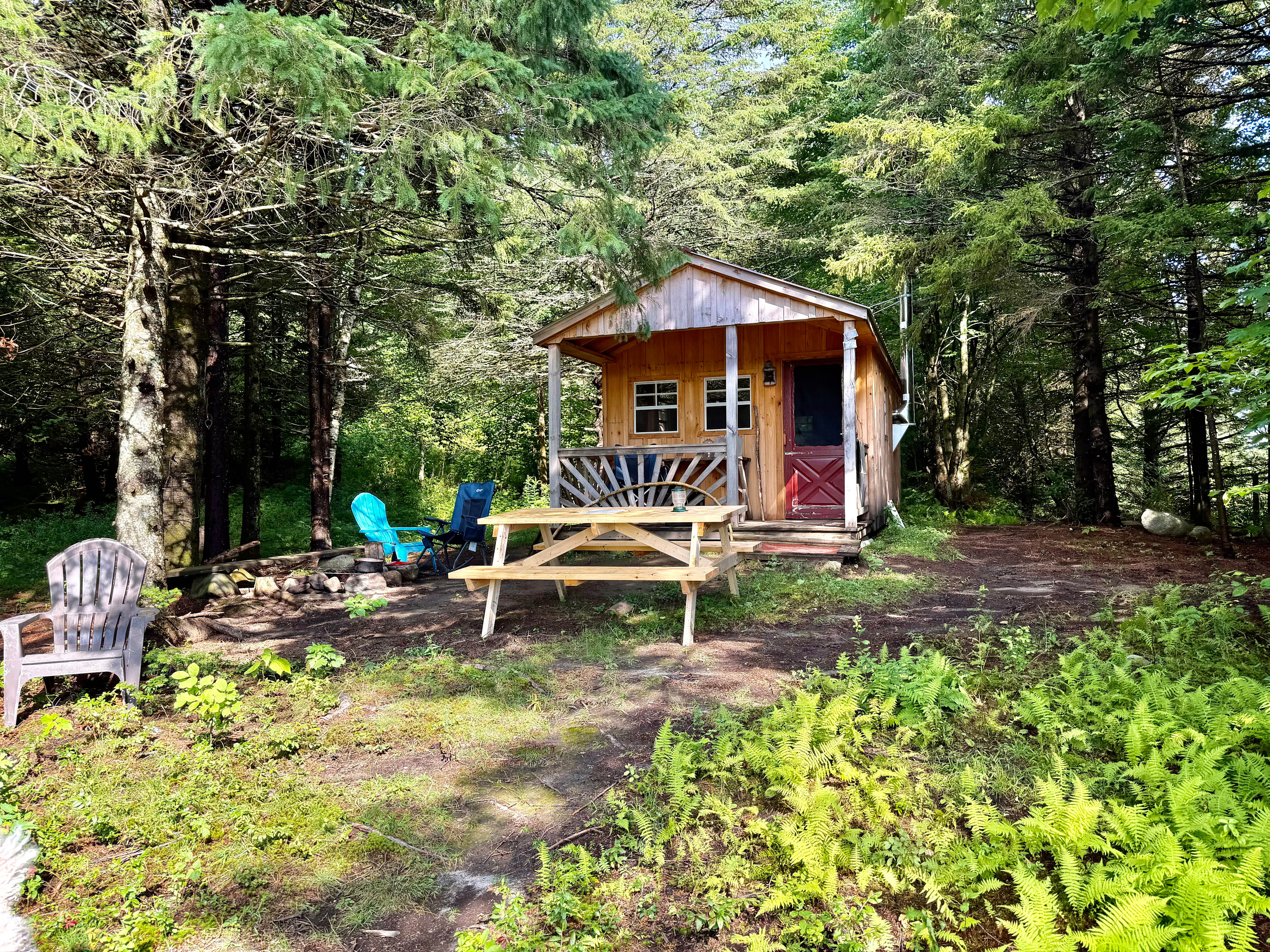 Our lovely cabin in the woods overlooking our pond and Willoughby gap mountains