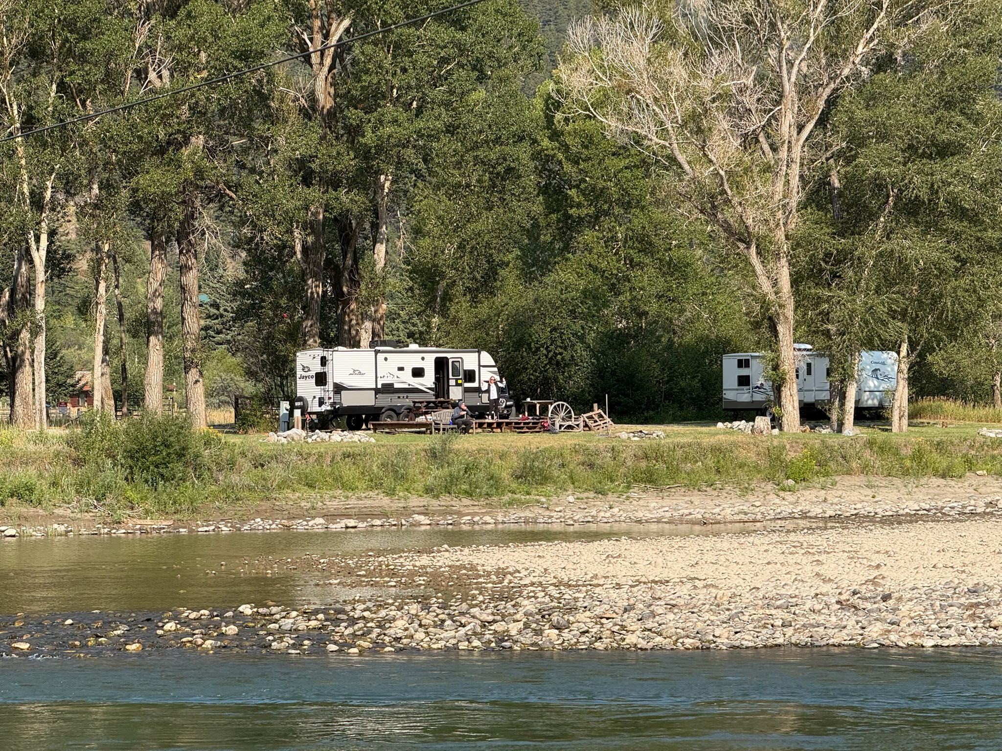 Looking at camp from the Yellowstone River