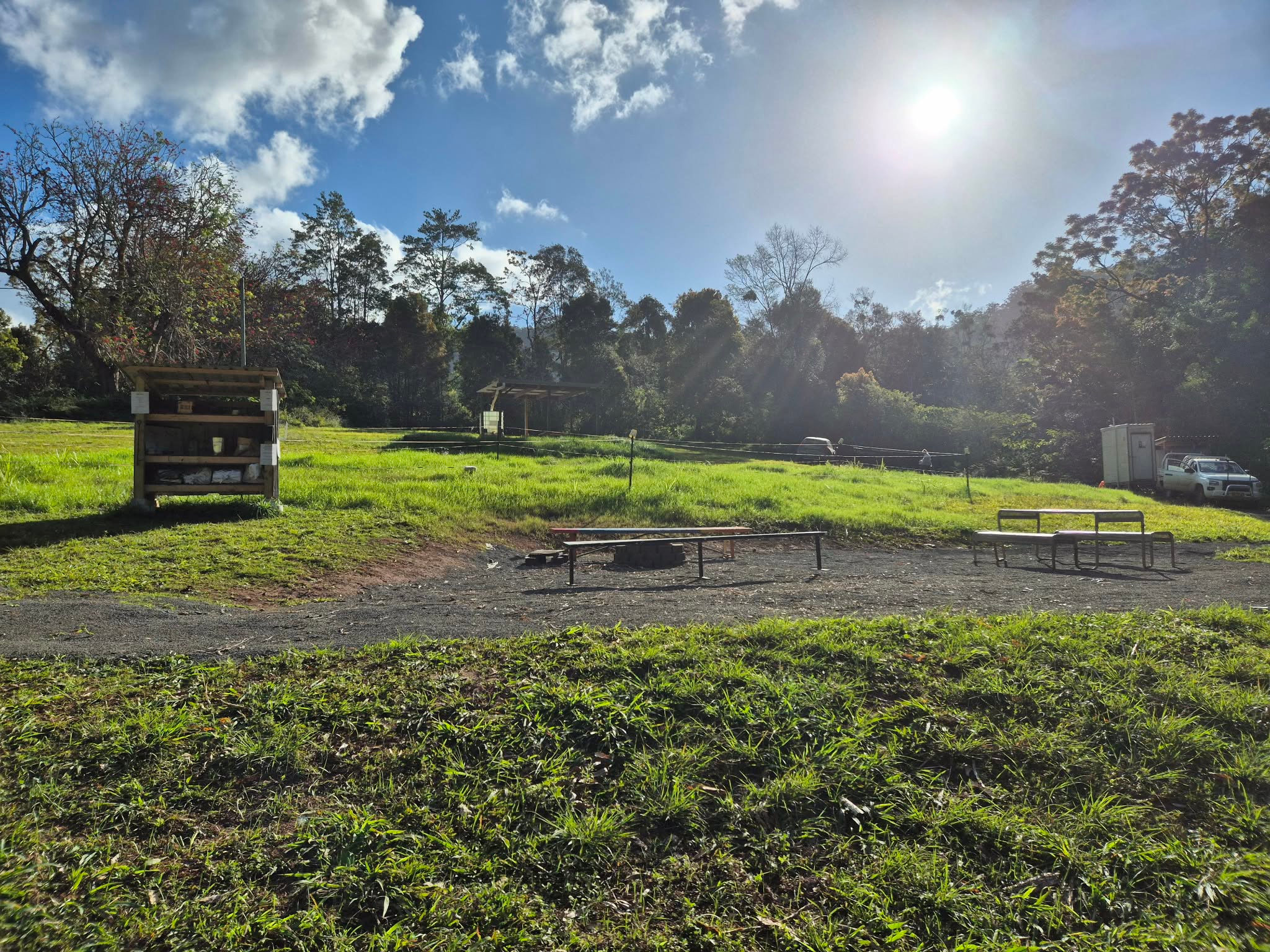 Full camp ground from close to the bottom of the hill.