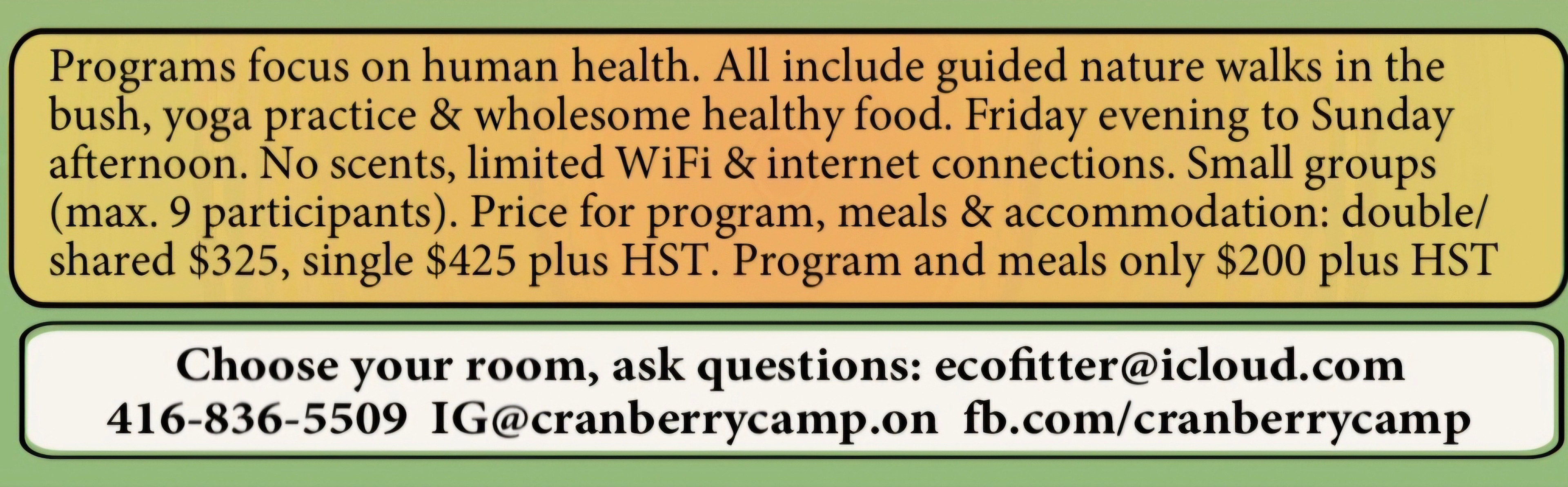 Join us for a retreat this fall/winter and stay in your own RV or tent!