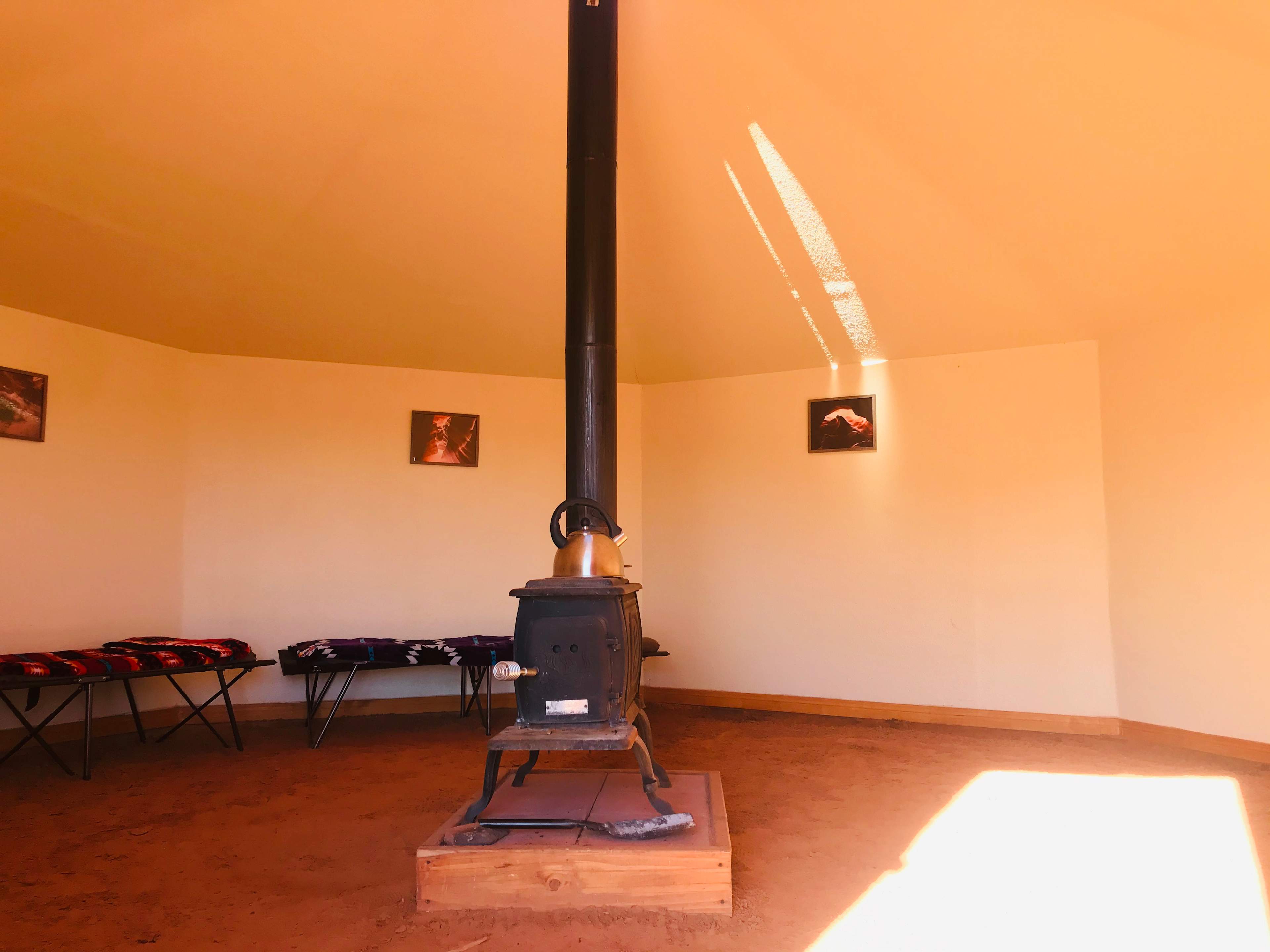 Winter Season inside of the Hogan which the doorway facing a beautiful morning.