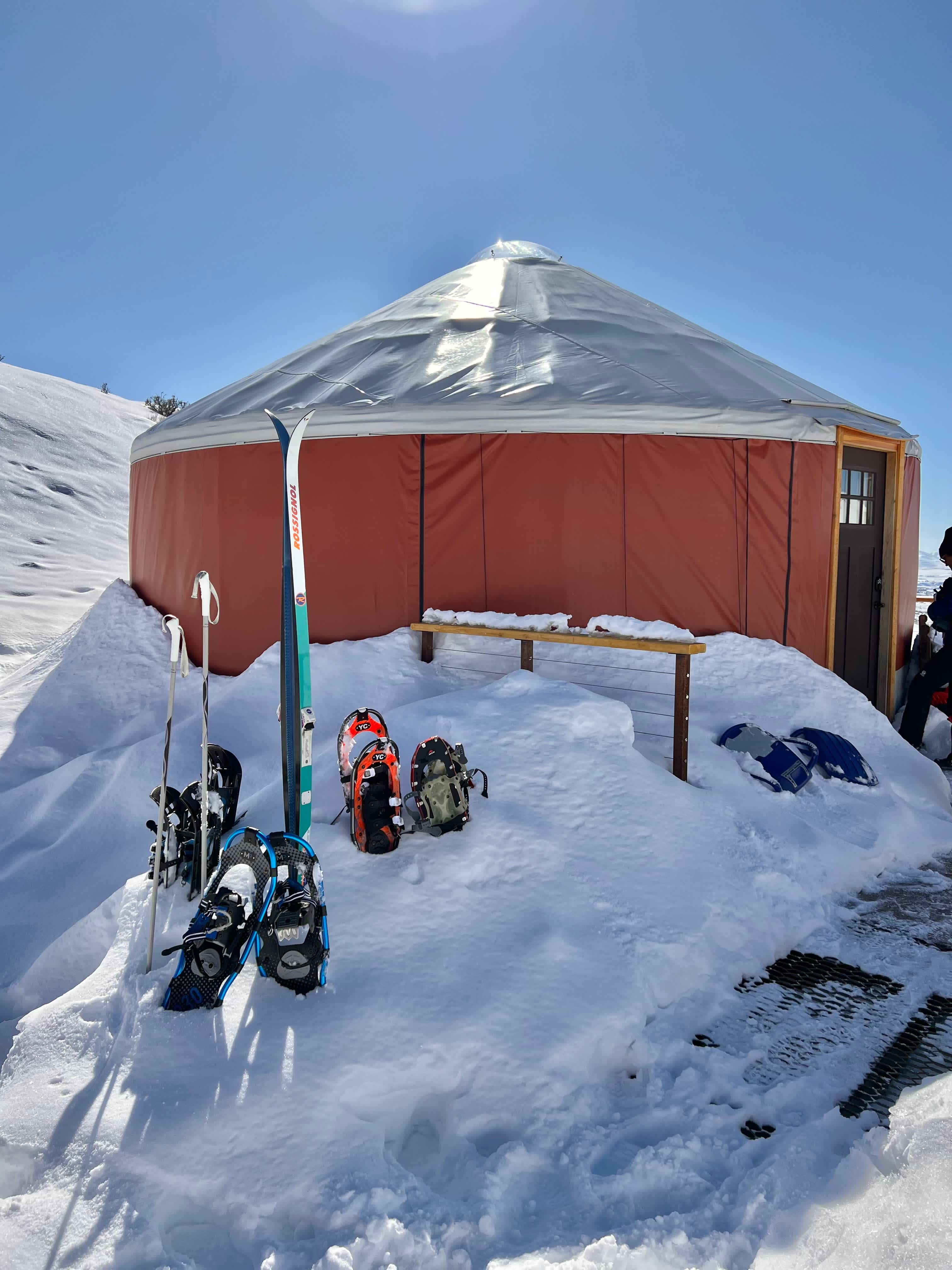 One of our favorite seasons to yurt is winter. It provides the best gathering spot to stay cozy and warm and adventure out from on skis, snowshoes, sleds, or any other snow gliding/stomping/enjoying equipment. In winter, the yurt can only be accessed by hiking/skiing up to it, or a ride in the snow cat.