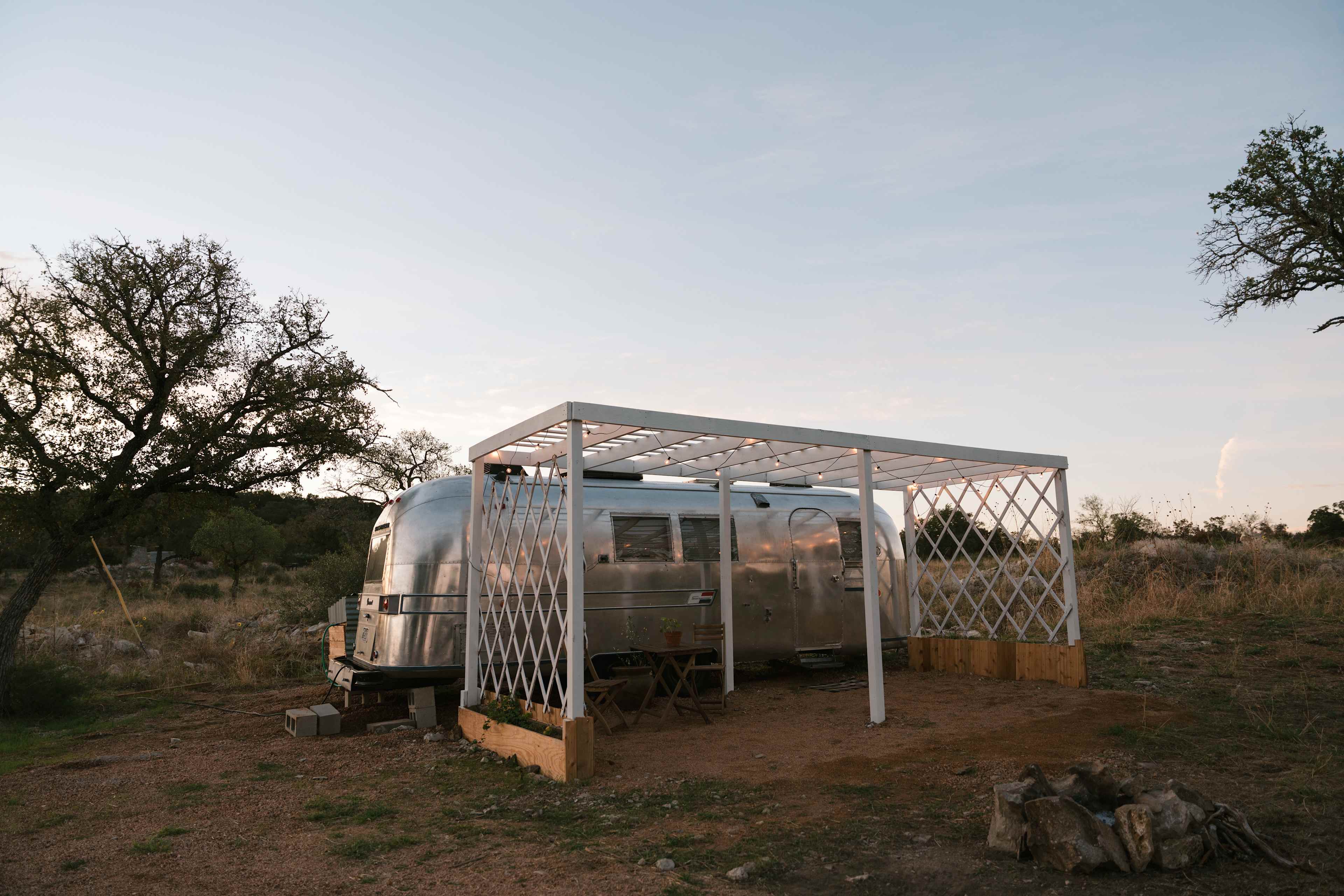 Airstream campground with firepit in the front