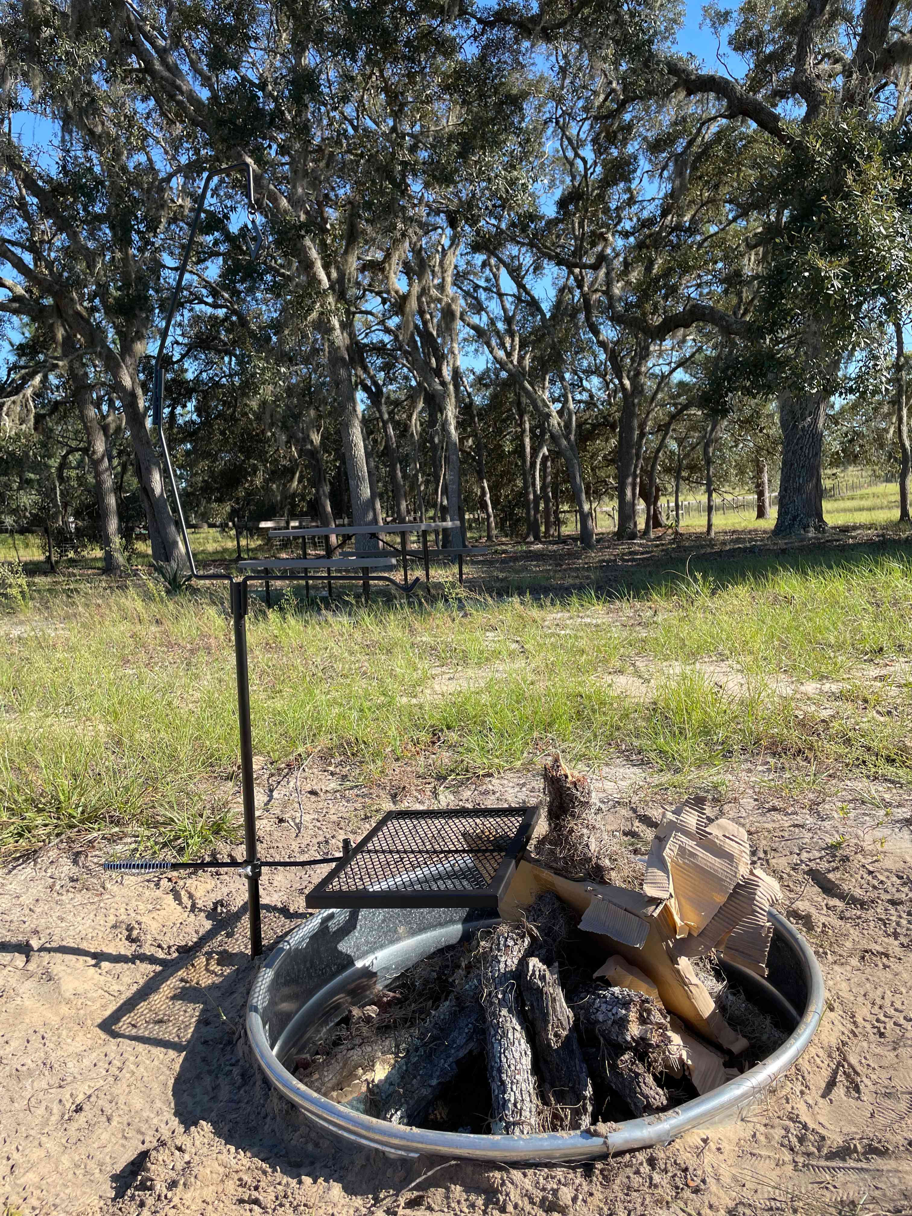 The Dune Sunflower campsite has a dedicated 6 ft picnic table and 3 ft diameter fire pit.