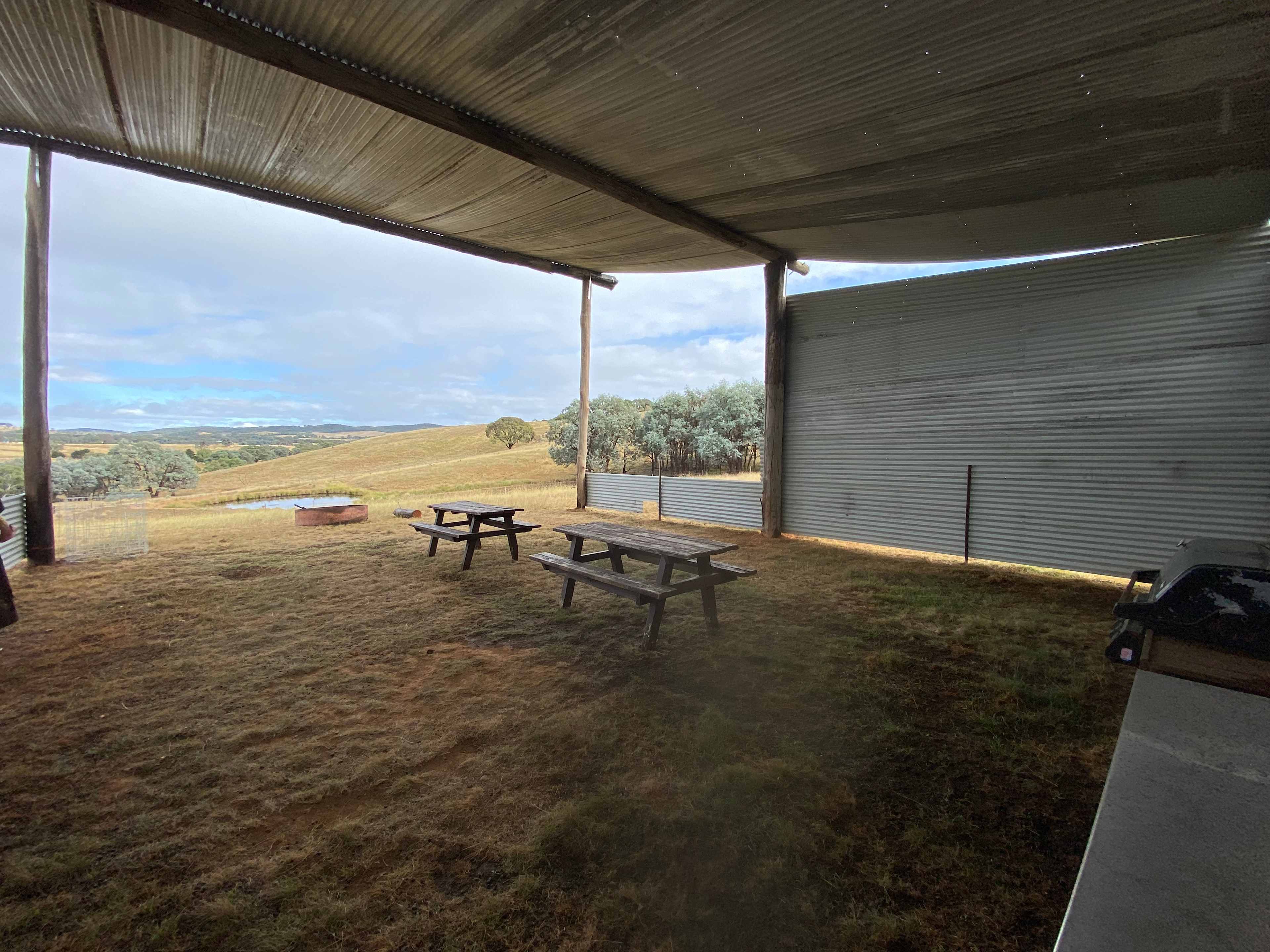 Communal area - BBQ, picnic tables, stainless bench, fire pit, camp ovens, jaffle makers