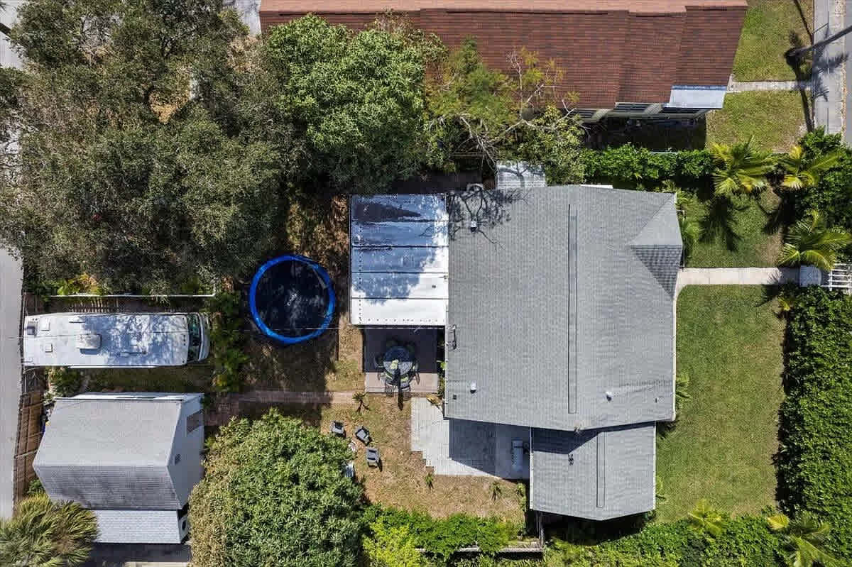 Parking spot is as shown where the RV is in this photo.  Trampoline has been removed since this photo was taken.
