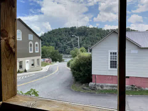 View of New River and Community Center from screened in porch