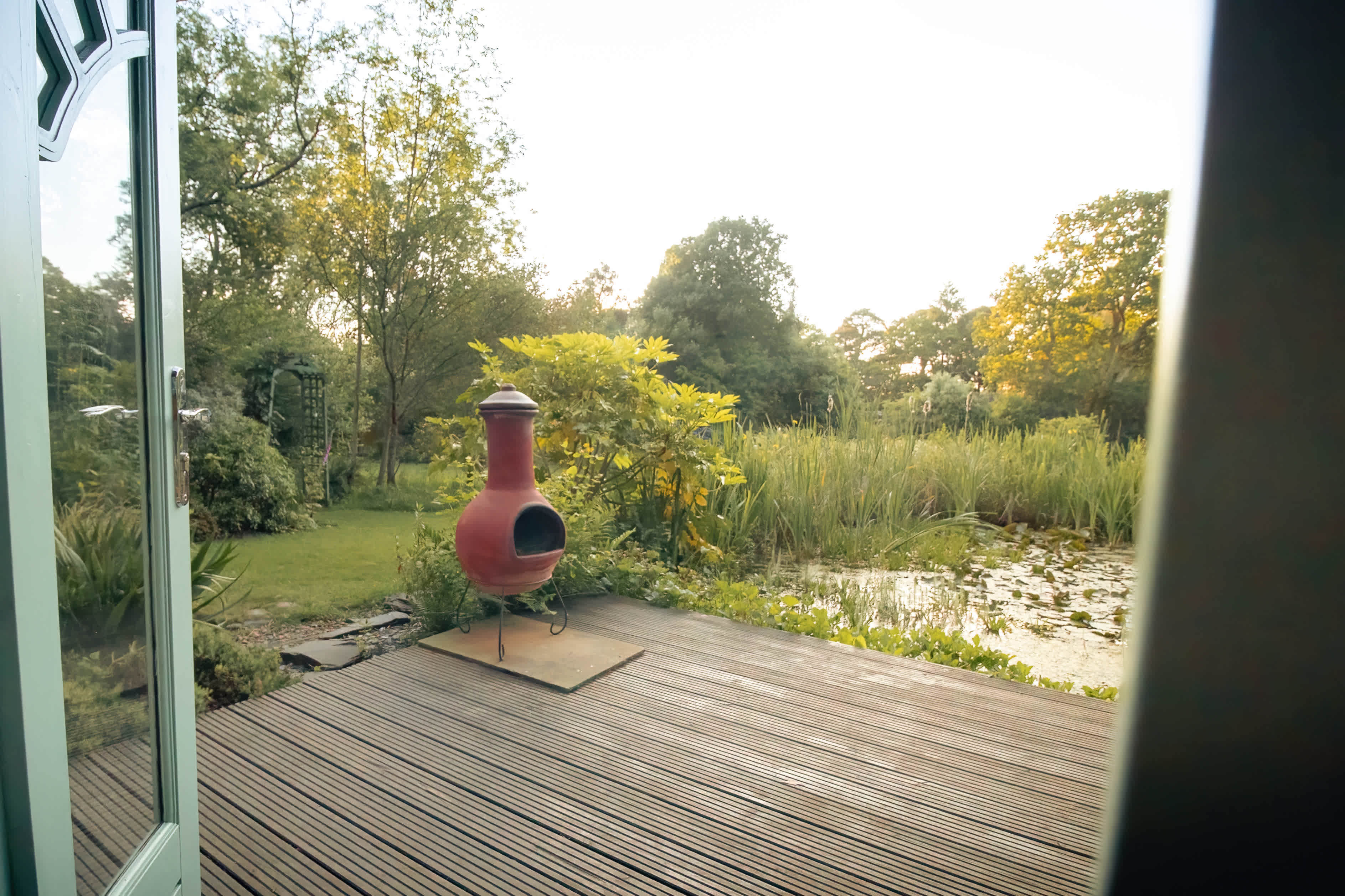 You have options to sit out with the table and chairs on the pond decking to enjoy a more relaxed morning.