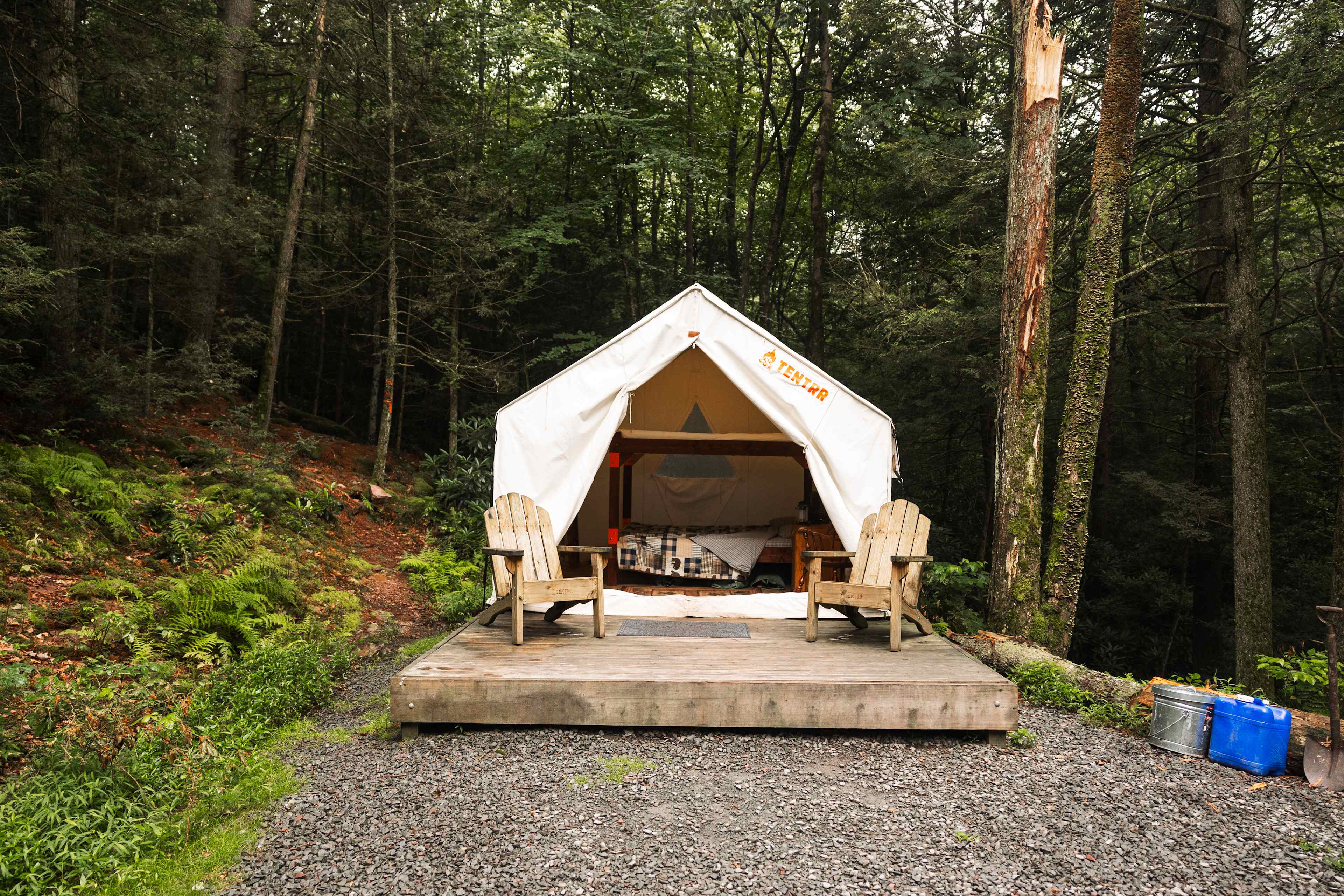 canvas tent at "a creek runs through it"